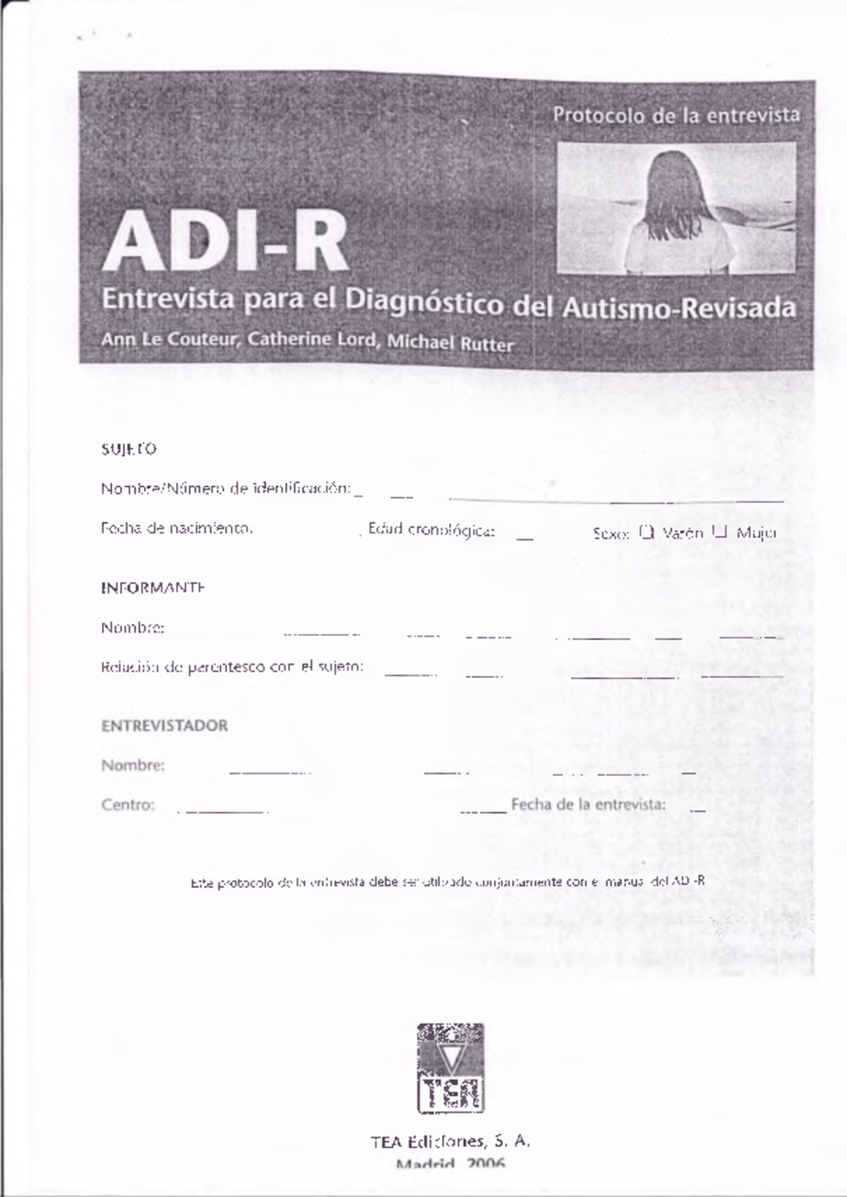 Entrevista Para El Diagnostico Del Autismo - Revisada ADI-R - Protocolo ...