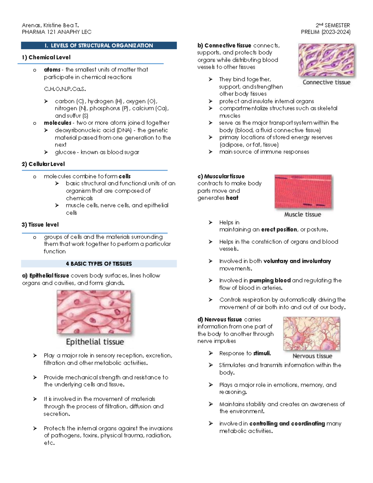 ANAPHY Prelim EXAM Reviewer UNIT1-2 - PHARMA 121 ANAPHY LEC PRELIM ...