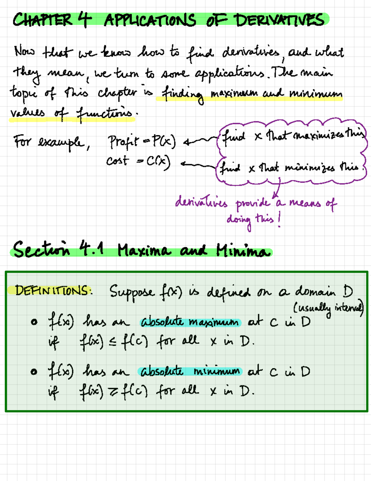 4.1 Maxima And Minima - CHAPTER 4 APPLICATIONS OF DERIVATIVES Now That ...