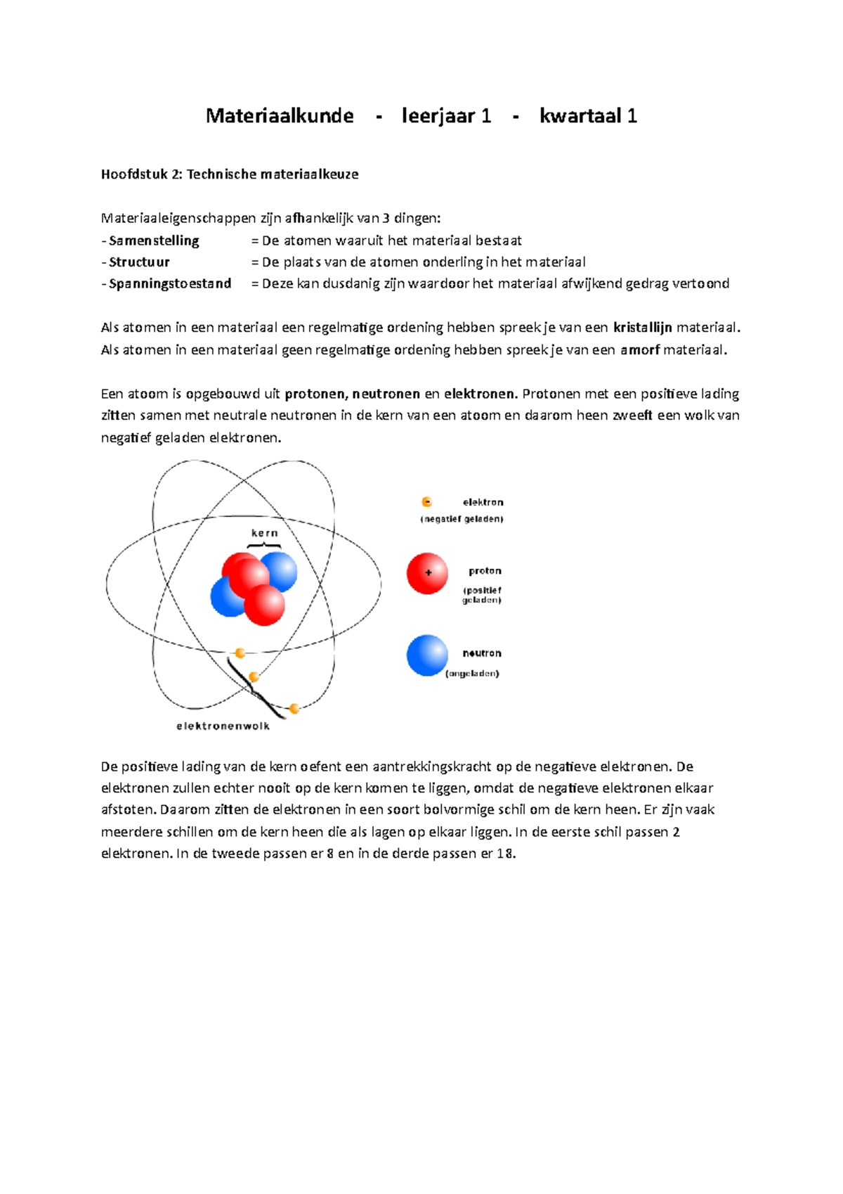 Materiaalkunde Samenvatting Kwartaal 1 - Materiaalkunde Leerjaar 1 ...