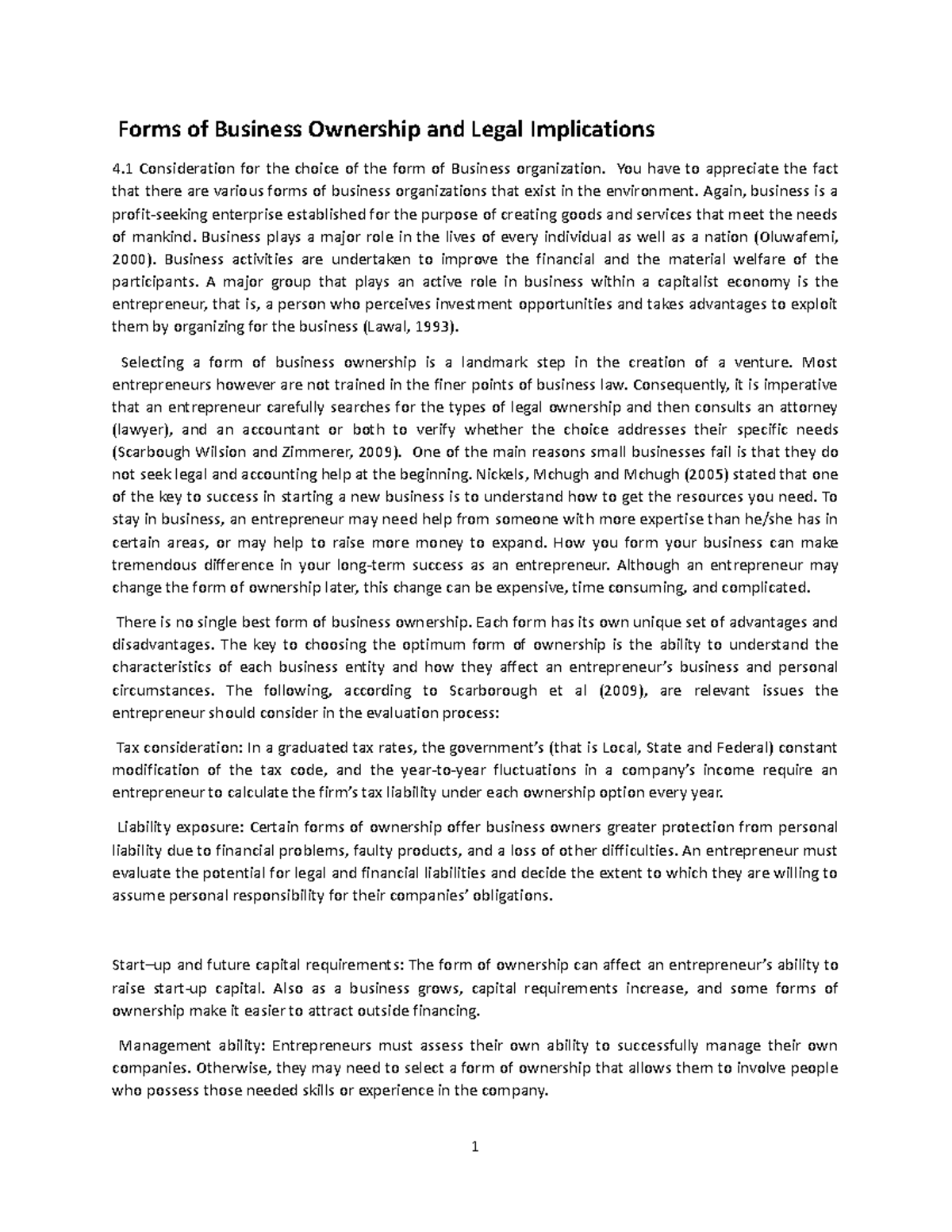 Forms of Business Ownership and Legal Implications Entrepreneurship