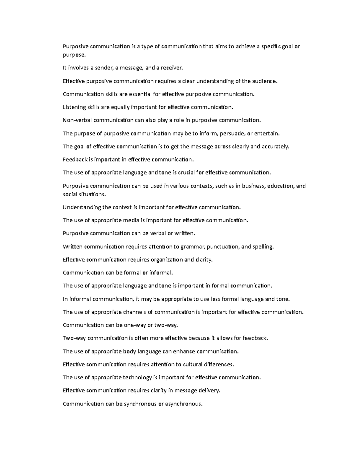 Purposive Communication - It involves a sender, a message, and a ...