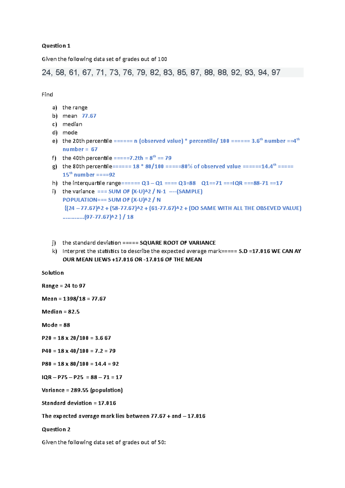STAT2000 Week 2 practice questions solutions - BSB61015 - Studocu