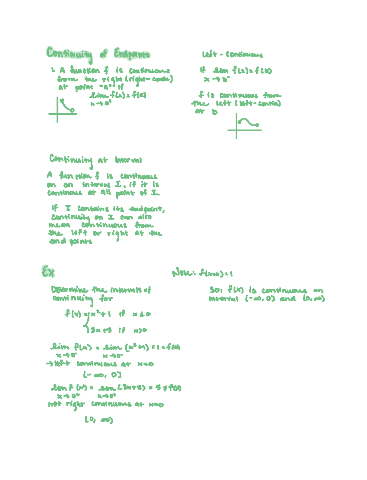 Feb 2 Calculus 1 Lecture Notes Continuity of Endpoints left continuous 1 A function f is