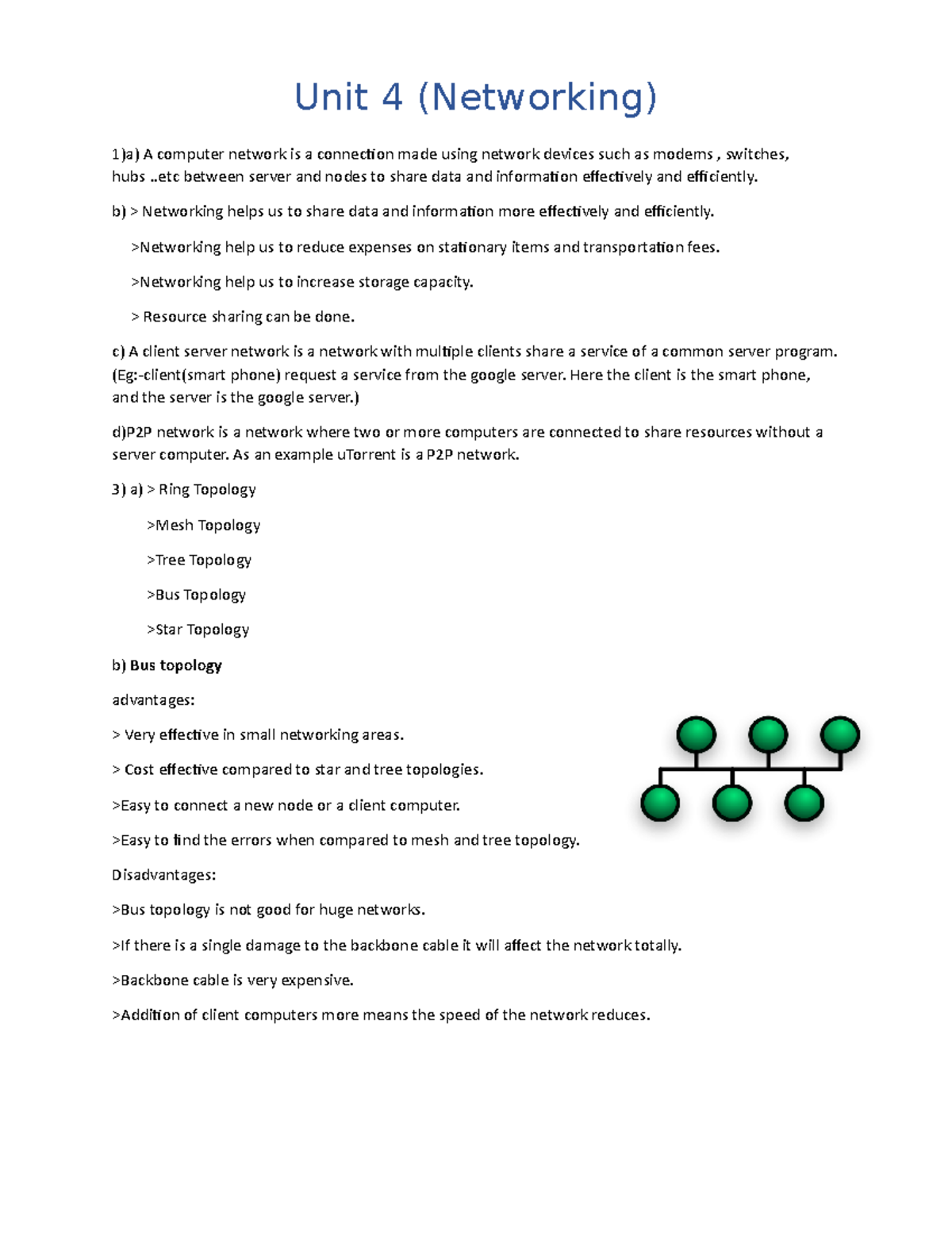 Self Studies 4 - Unit 4 (Networking) 1)a) A computer network is a ...