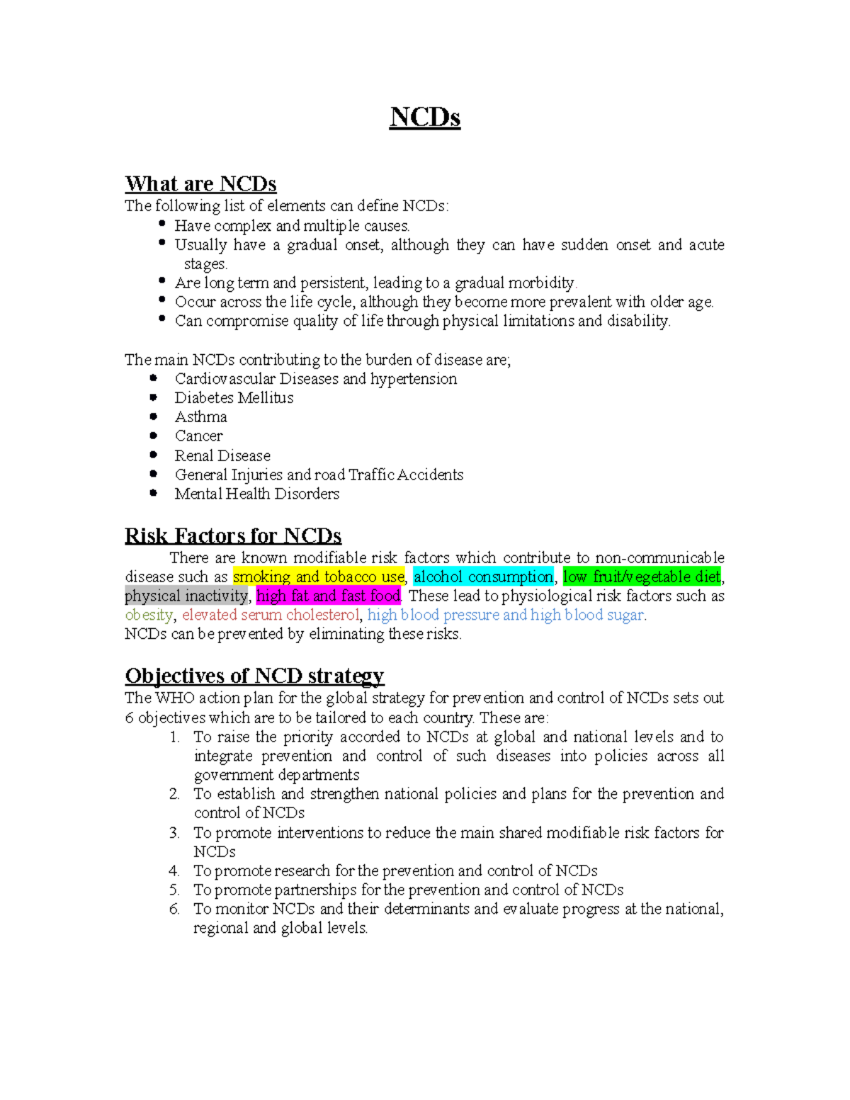NCDs 2 - Good - NCDs What are NCDs The following list of elements can ...