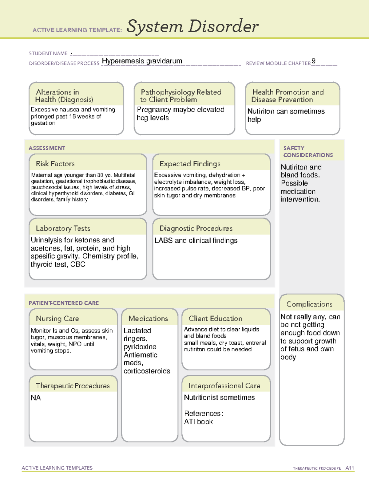 Hyperemesis Gravidarum Ati Template