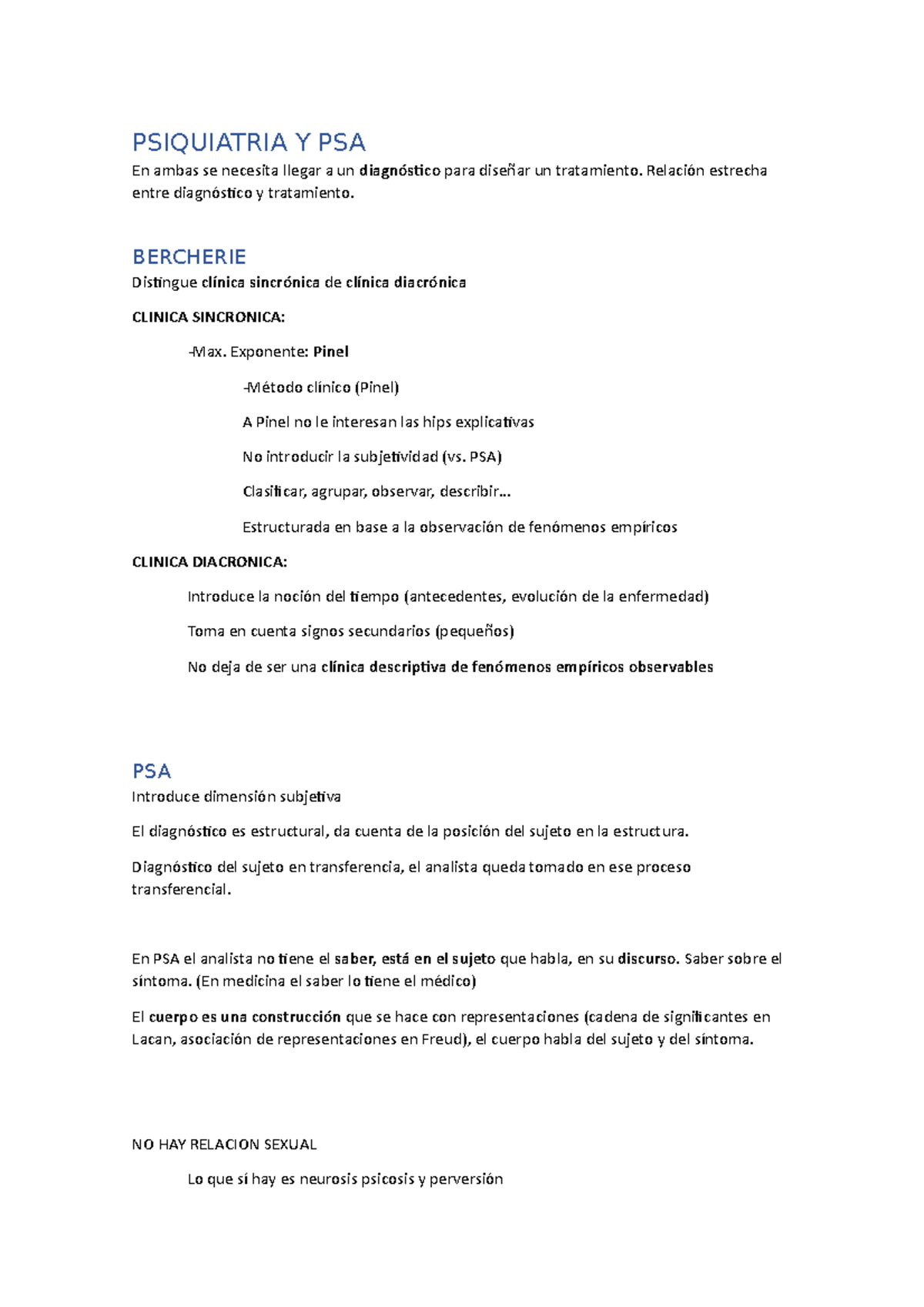 PSP Class Resumen psicopatologia PSIQUIATRIA Y PSA En ambas se