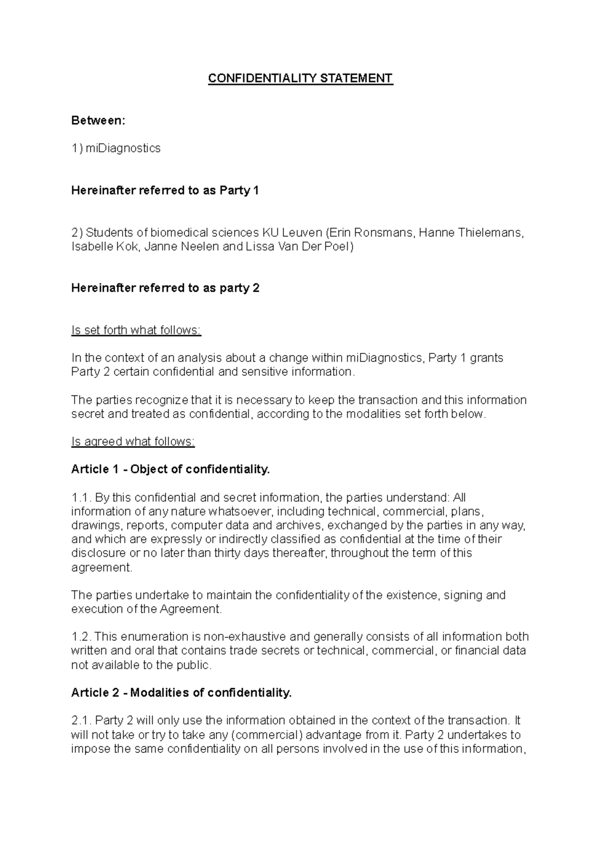 NDA-engels - Sjabloon om een NDA in het engels op te stellen