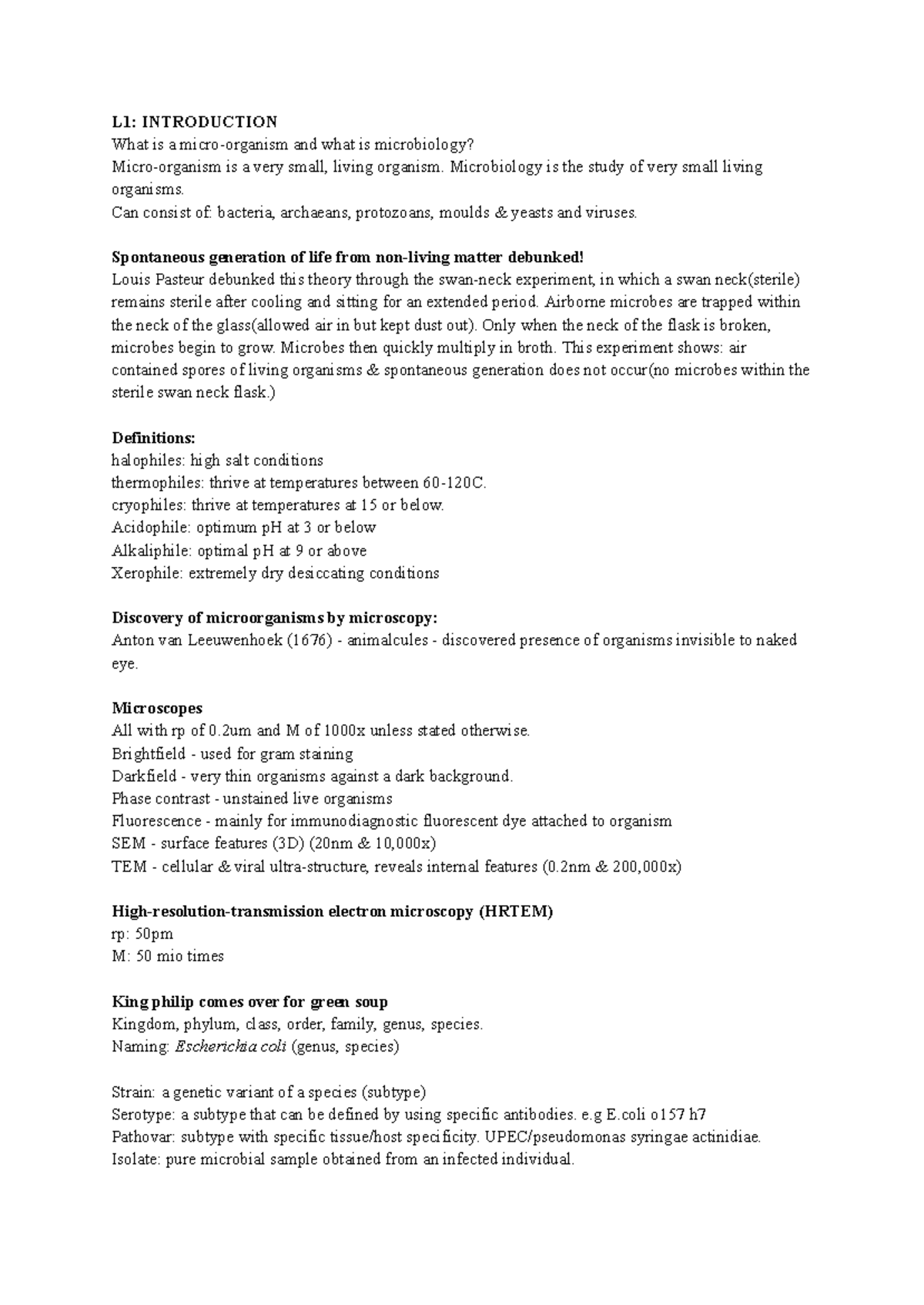 Medsci 202 - notes 2024 - L1: INTRODUCTION What is a micro-organism and ...