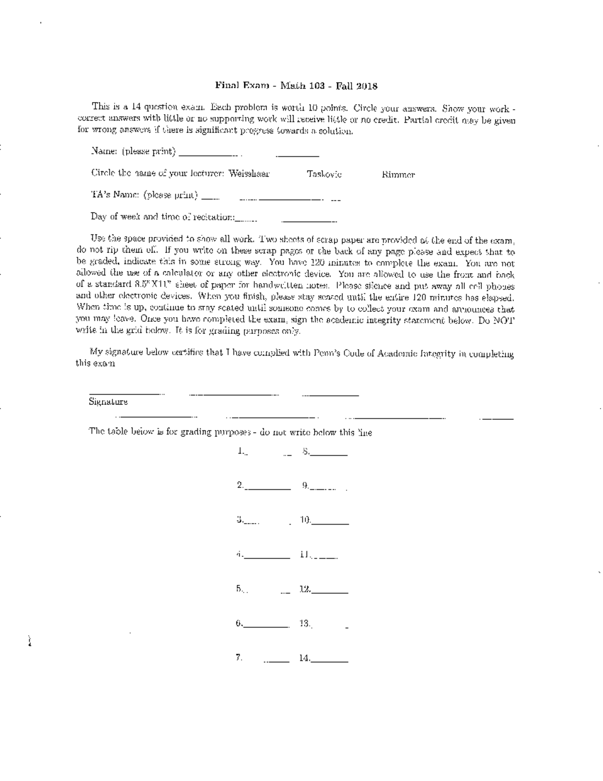 103Final Exam Fall 18 - Finals Practice Questions - MATH 103 - Studocu