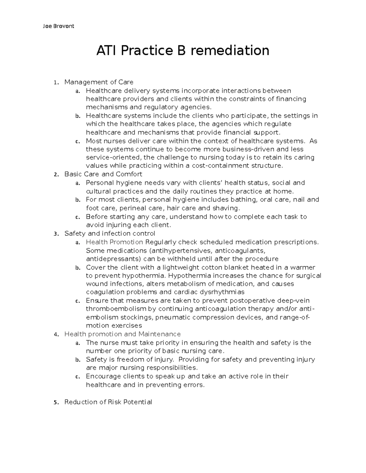 Remediation For Practice B - Joe Brovont ATI Practice B Remediation ...