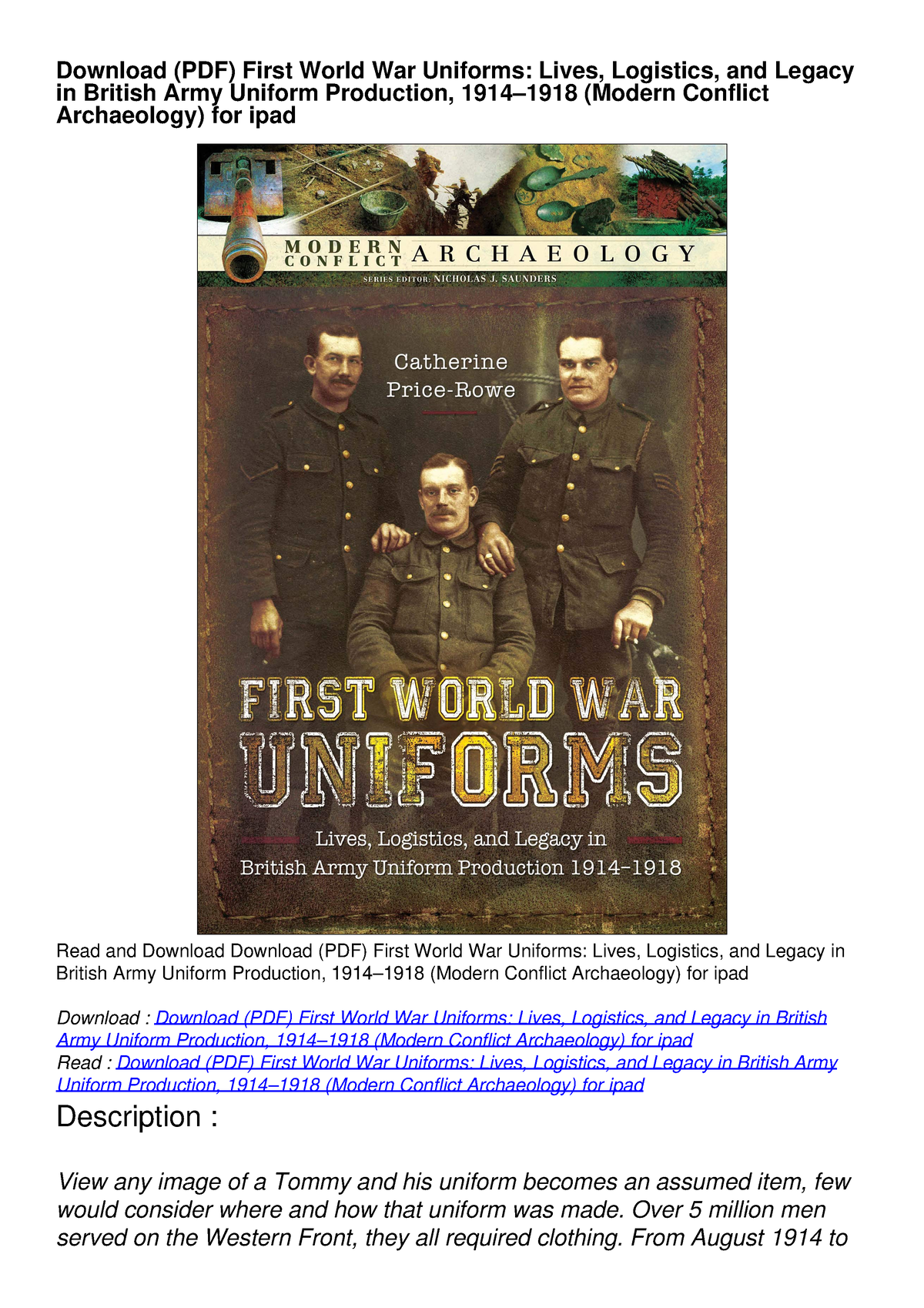 Download PDF First World War Uniforms Lives Logistics And Legacy In ...