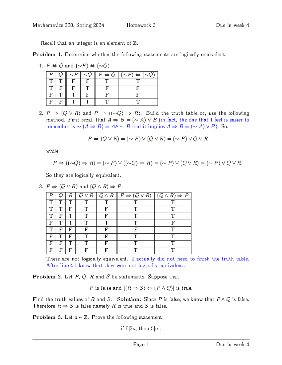 220 HW3 2024 solution - Recall that an integer is an element of Z ...