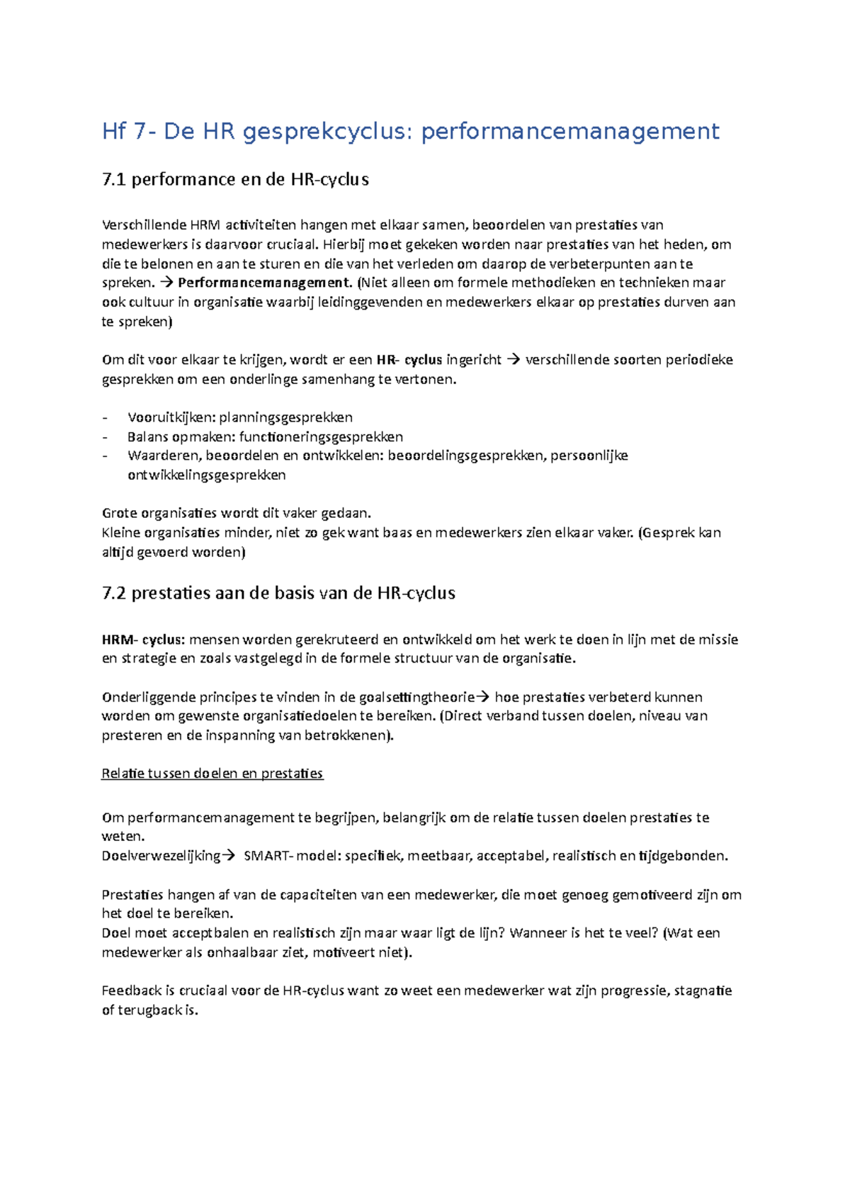 Hf 7 leerboek hrm - Hf 7- De HR gesprekcyclus: performancemanagement 7 ...