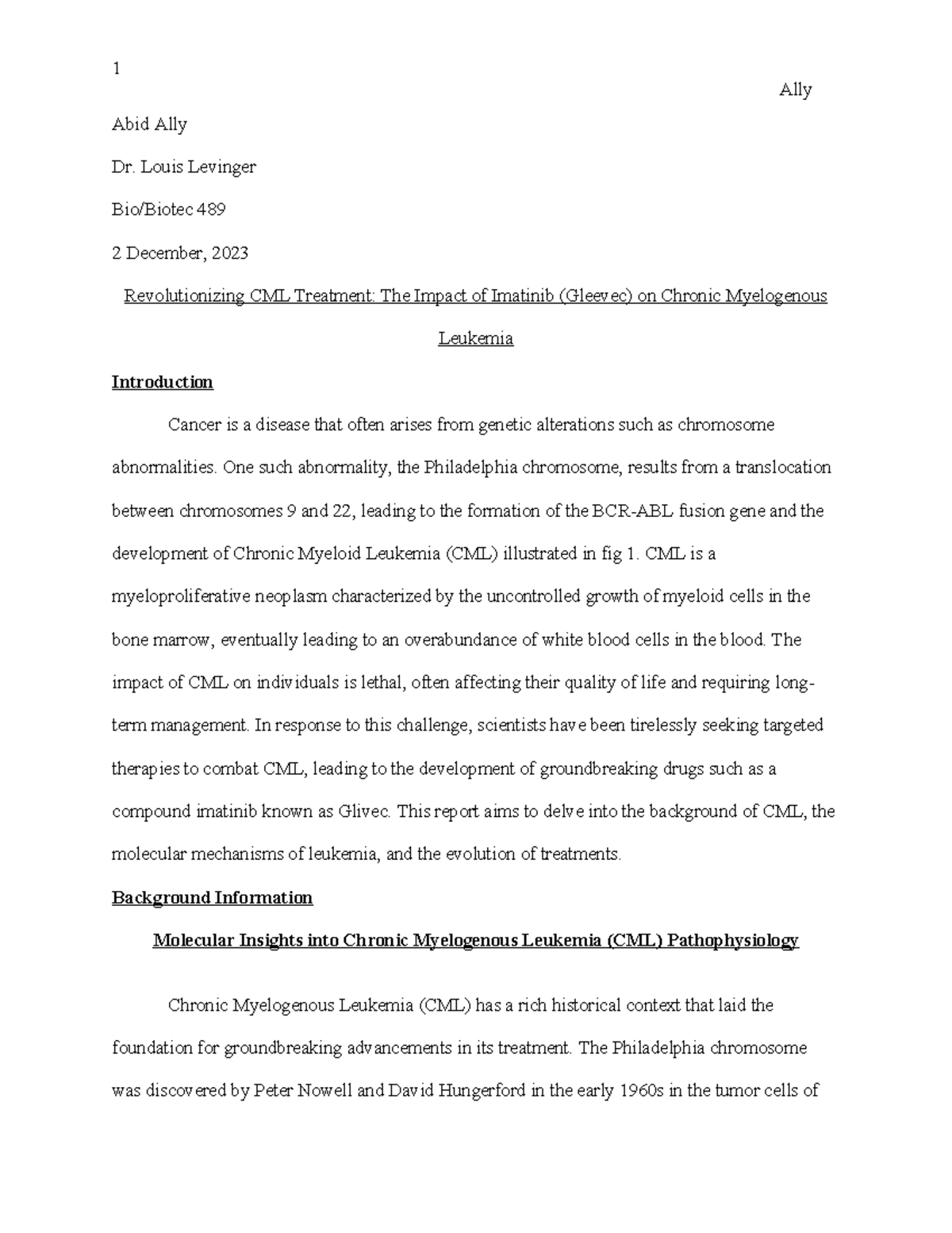 CML treatement - A weekly report on the topic. A grade paper. Good ...
