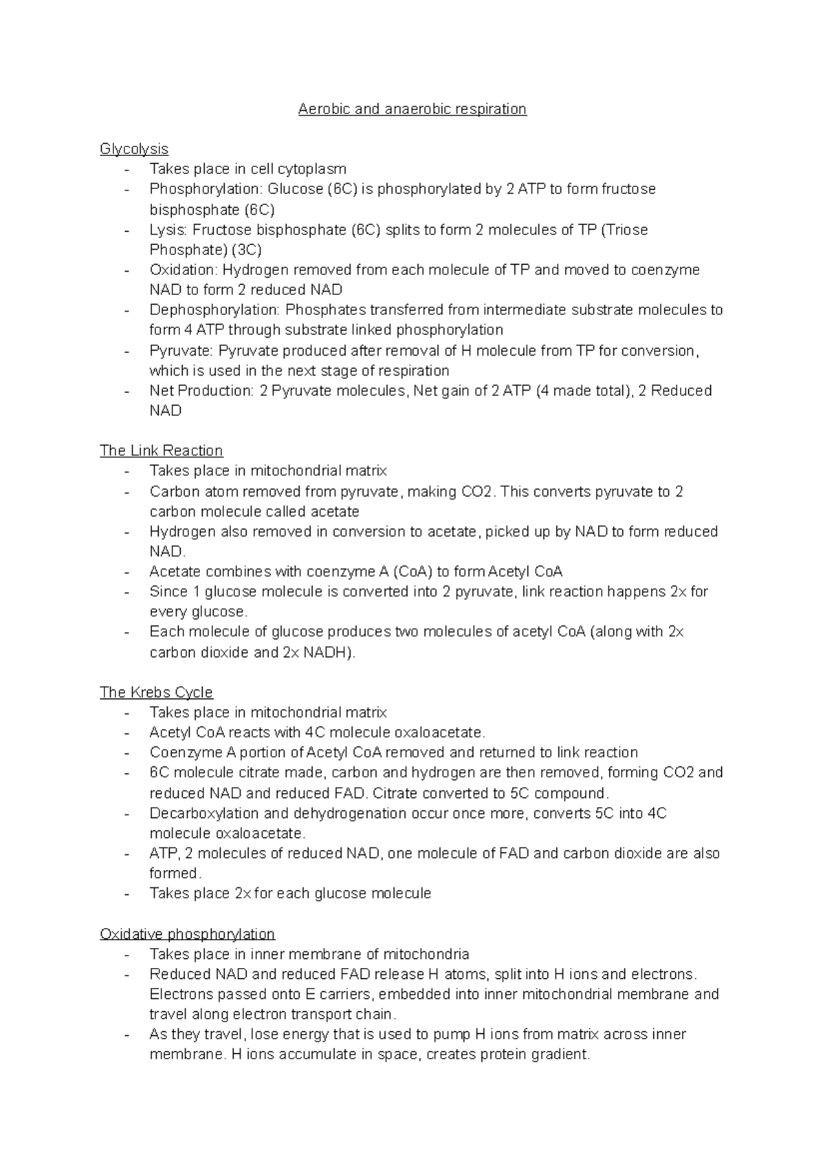 Aerobic and anaerobic respiration (a level biology) - Aerobic and ...