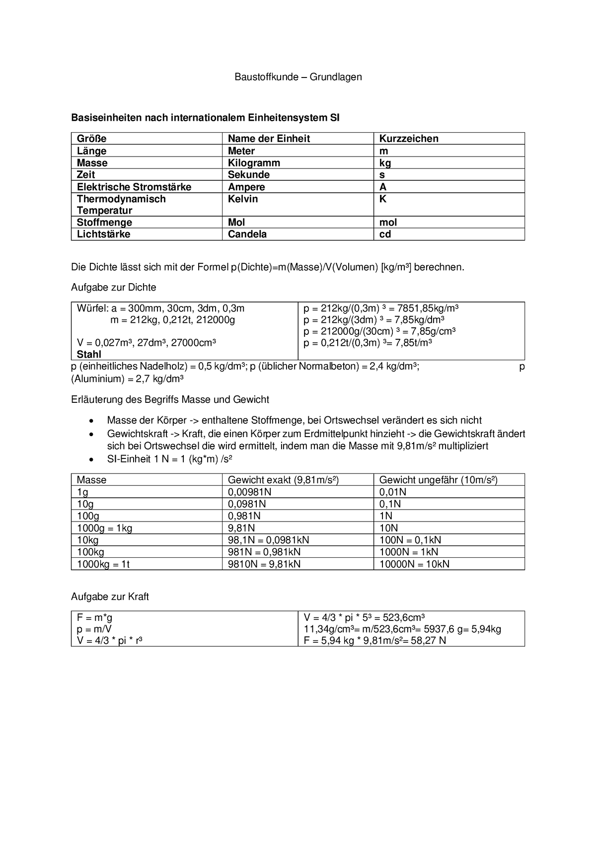 Baustoffkunde Komplett - Baustoffkunde – Grundlagen Basiseinheiten Nach ...