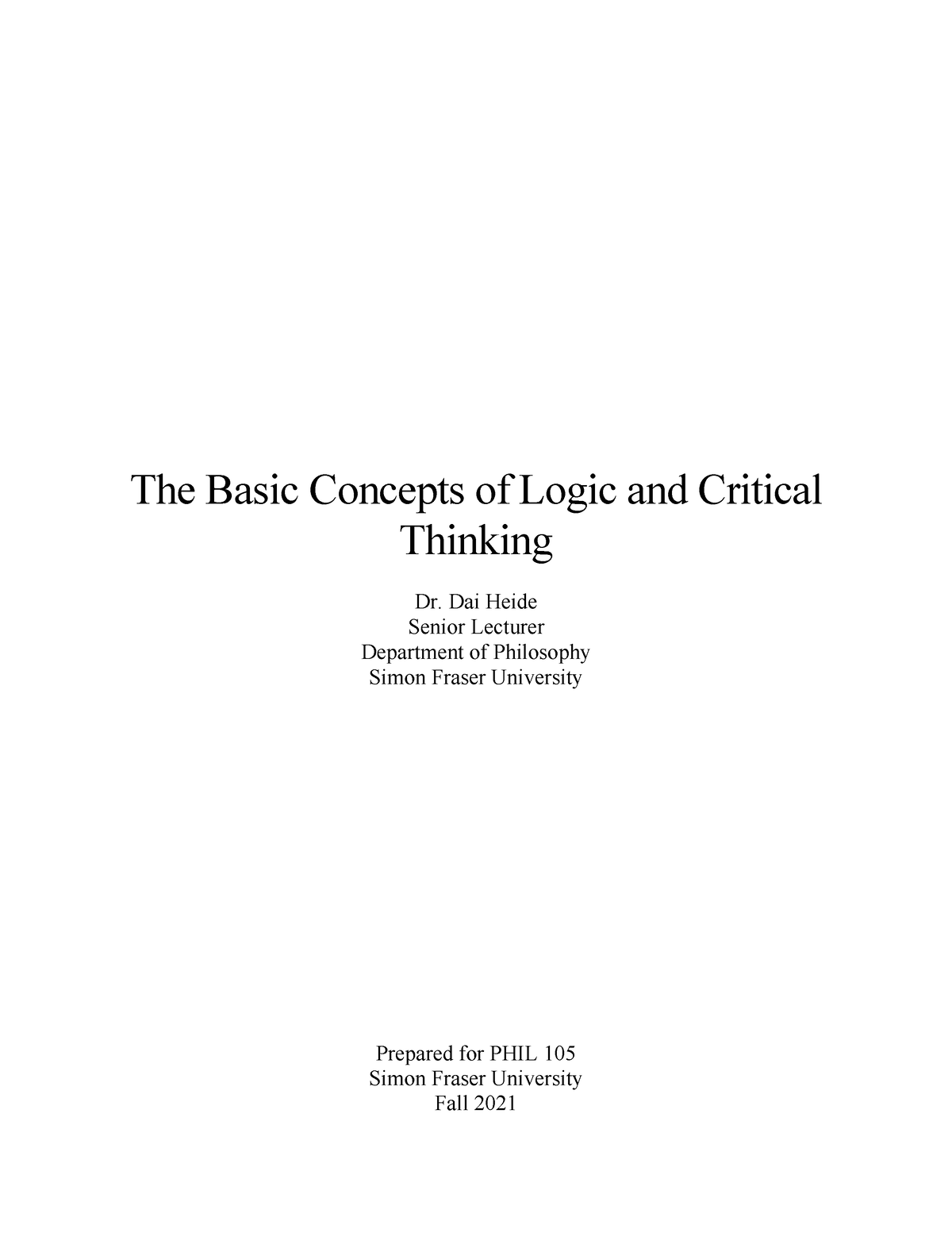 syllabus in logic and critical thinking