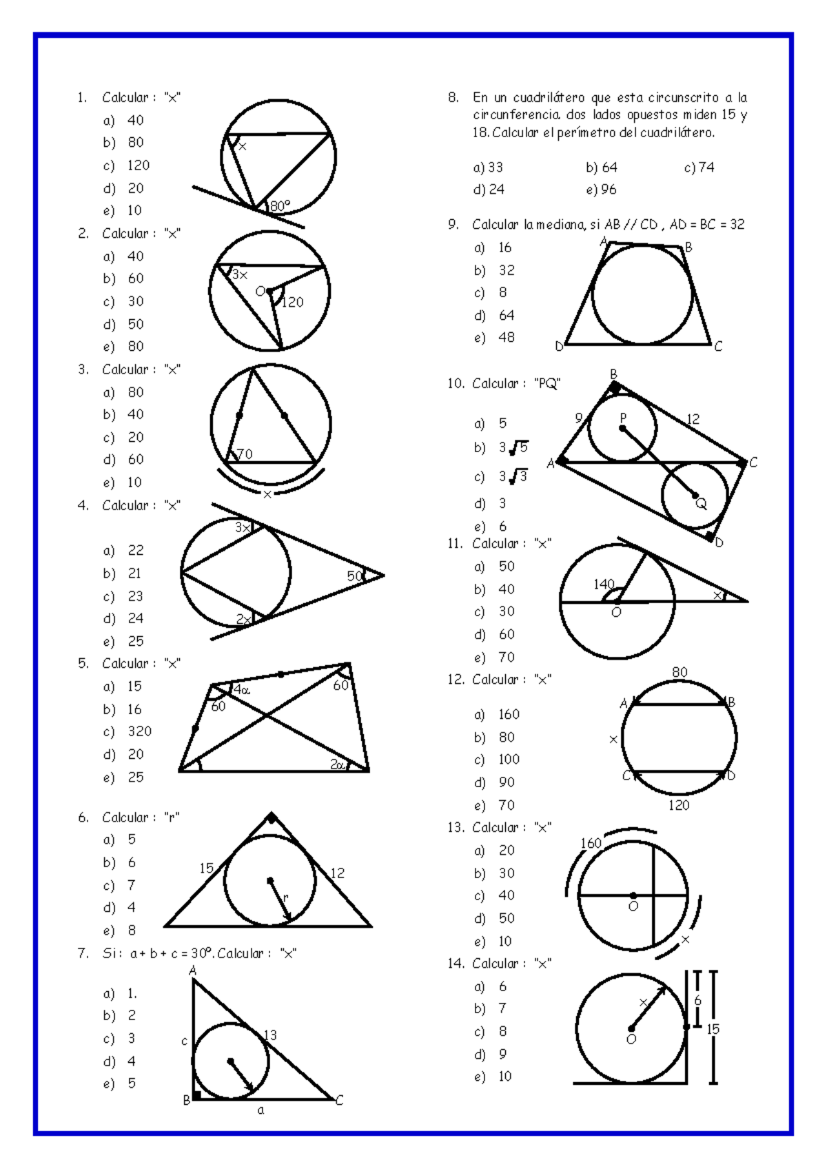 Circunferencia talta - 1. Calcular : “x” a) 40 b) 80 c) 120 d) 20 e) 10 ...
