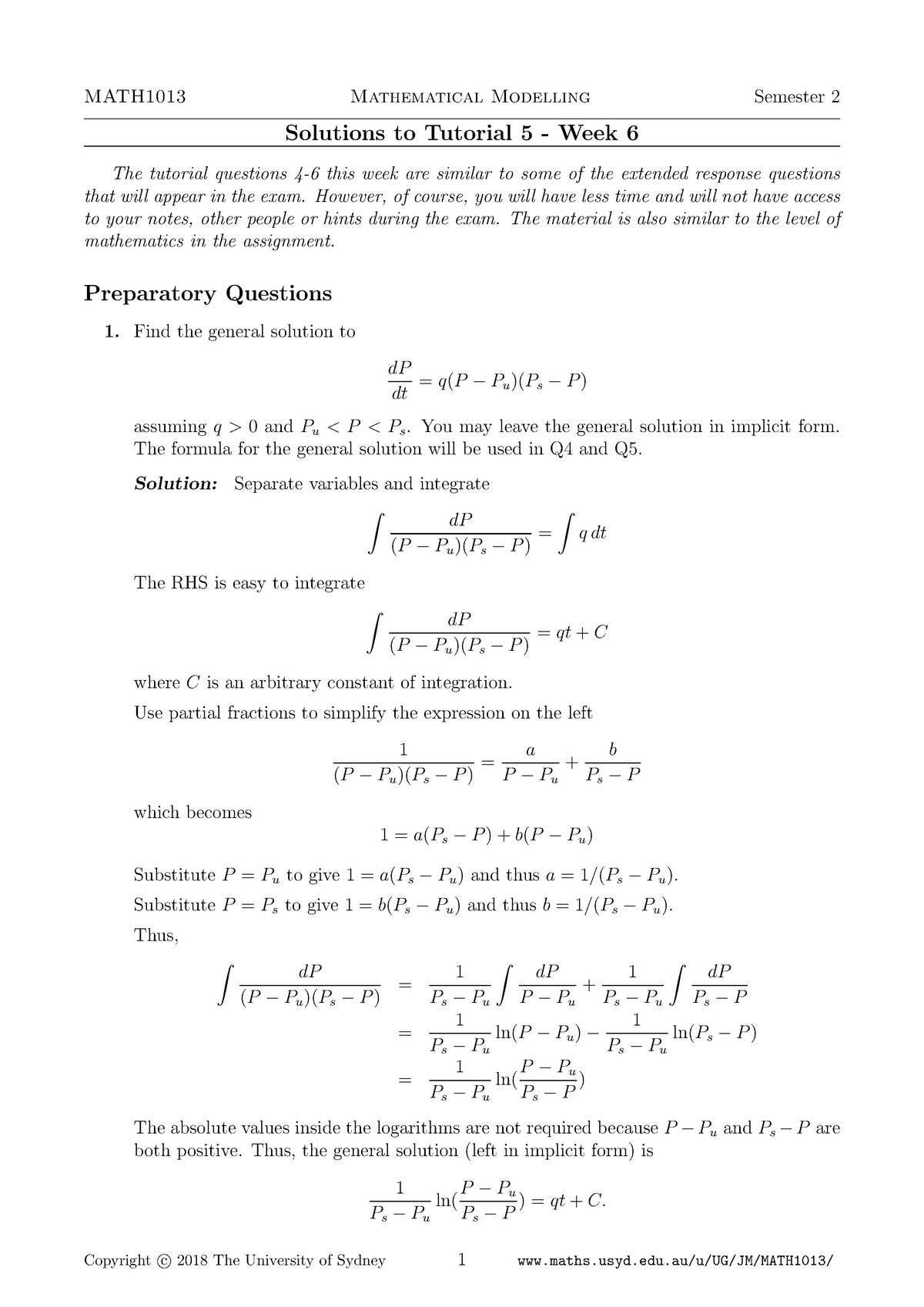 Tut5-week6-soln - Week 5 Solutions - MATH1013 - USyd - Studocu