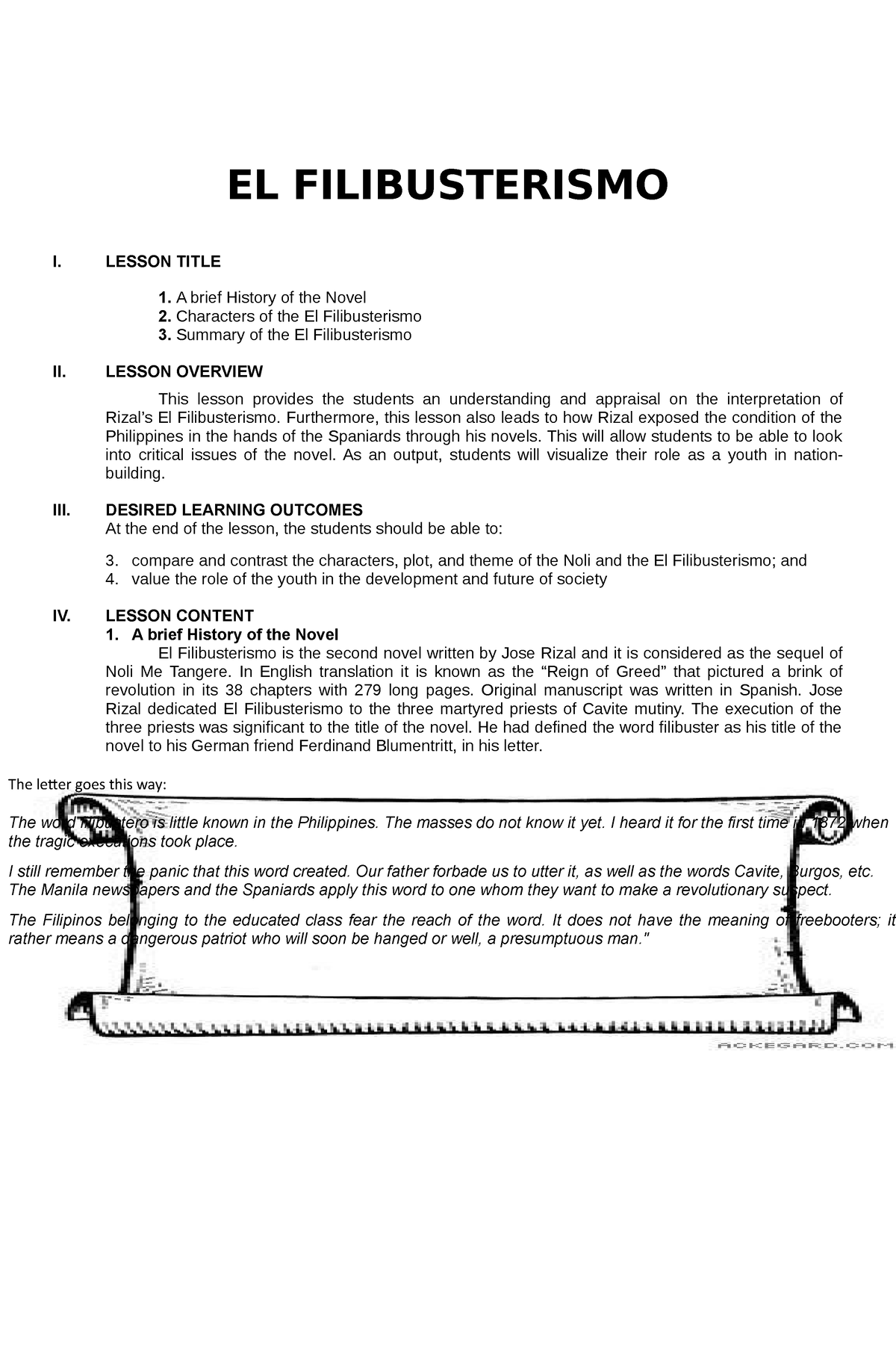 Module 8-EL Filibusterismo - The Letter Goes This Way: The Word ...