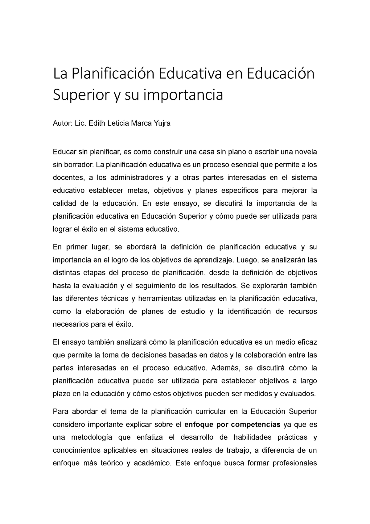 Ensayo La Planificación Educativa Y Su Importancia La Planificación Educativa En Educación 3694