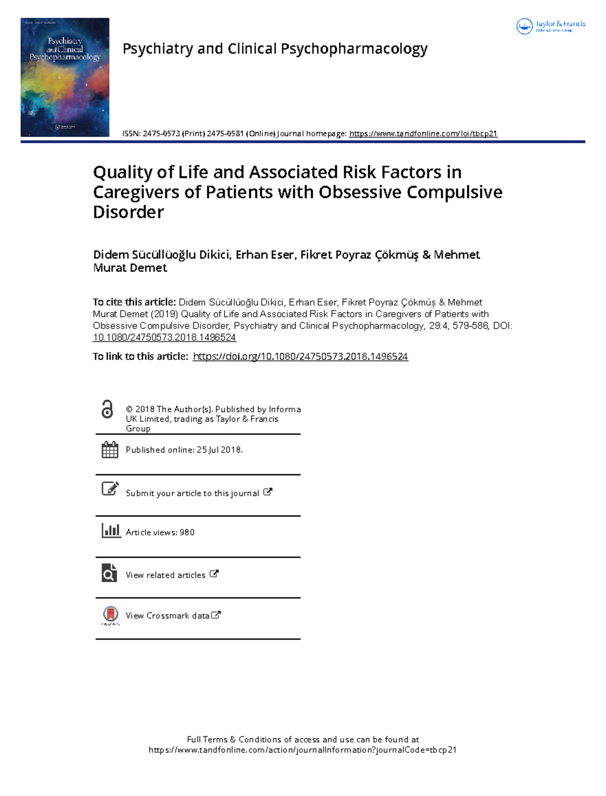 Quality of Life and Associated Risk Factors in Caregivers of Patients ...