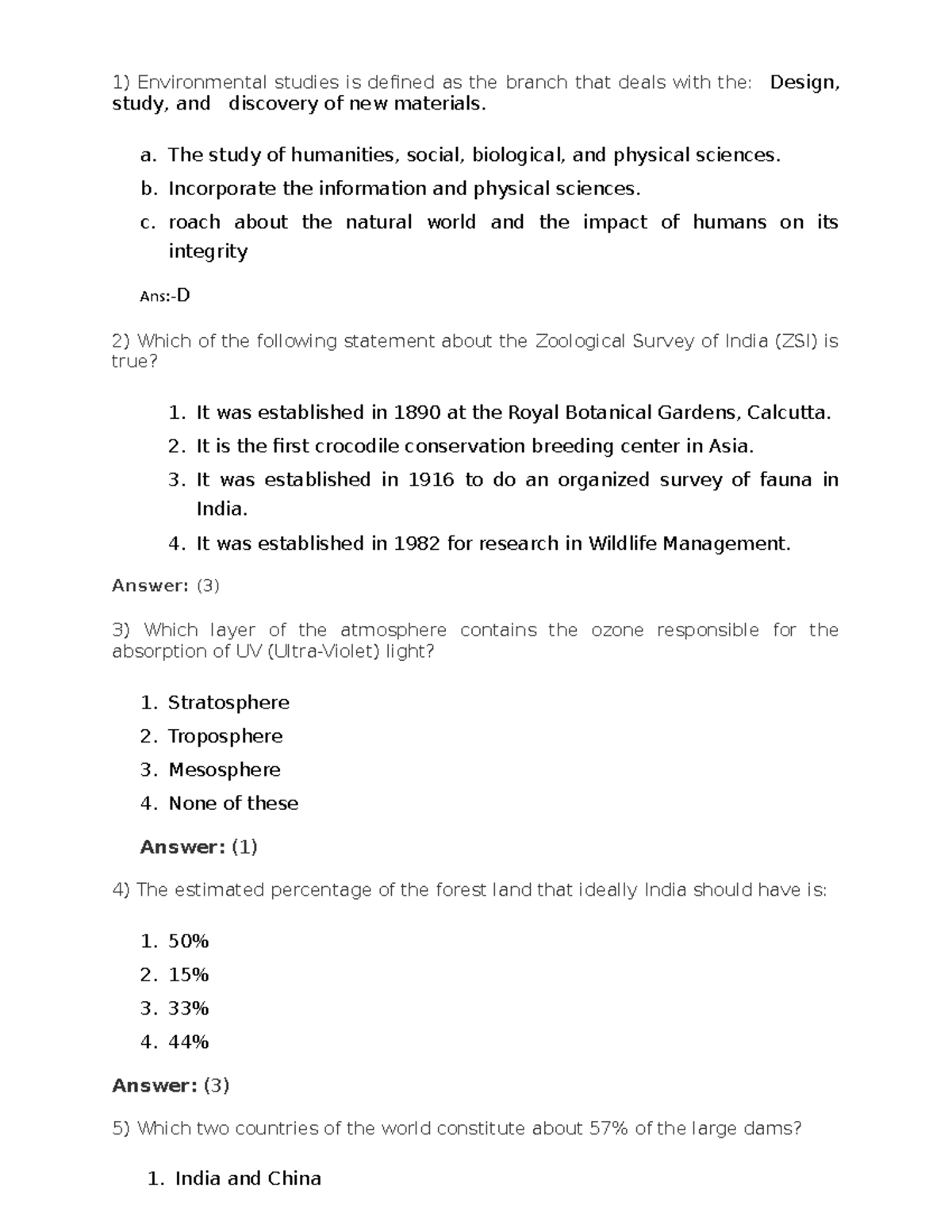 MCQ 1 unit adaxDW Environmental studies is defined as the branch