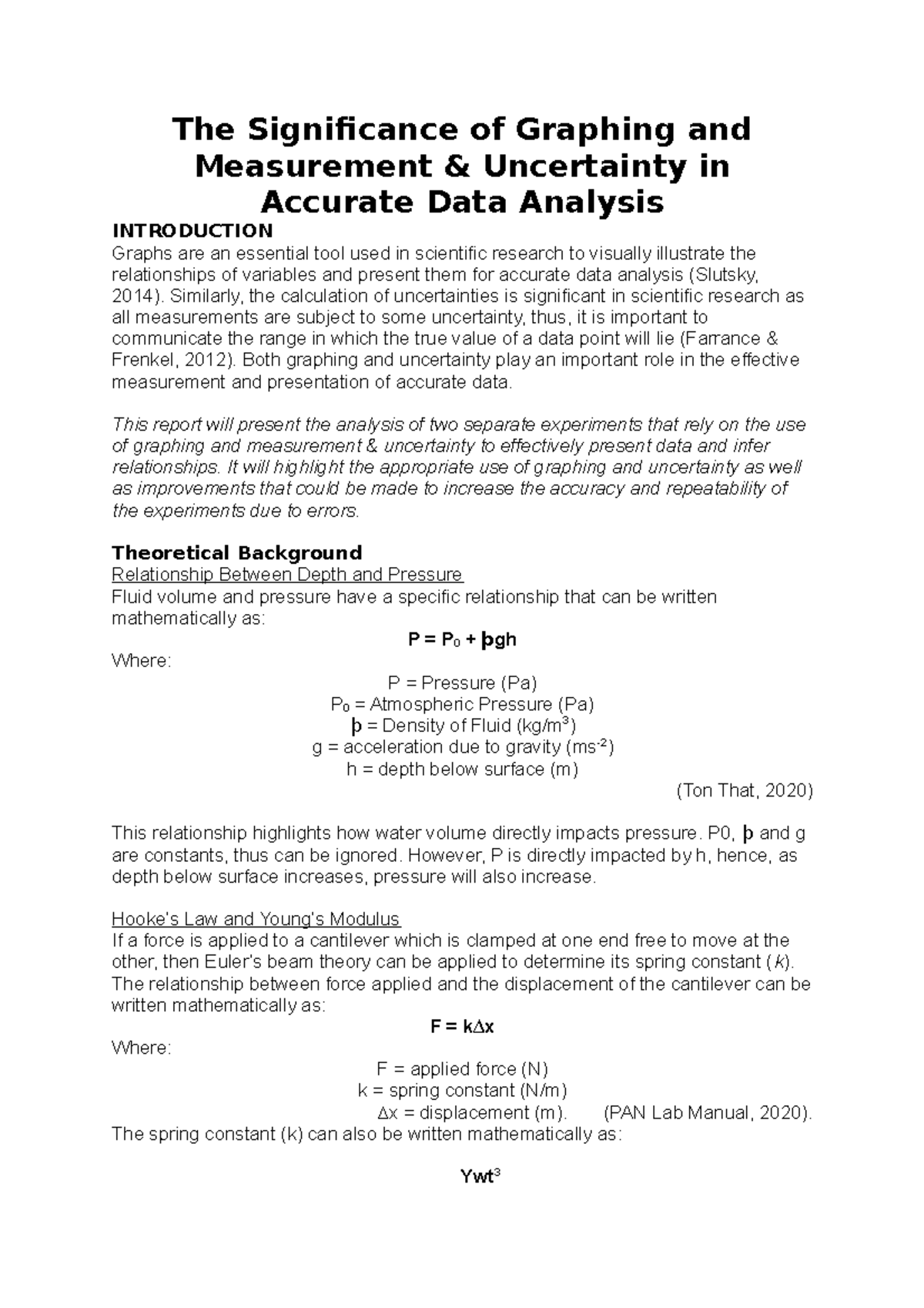 PAN Data Analysis Report The Significance of Graphing and Measurement