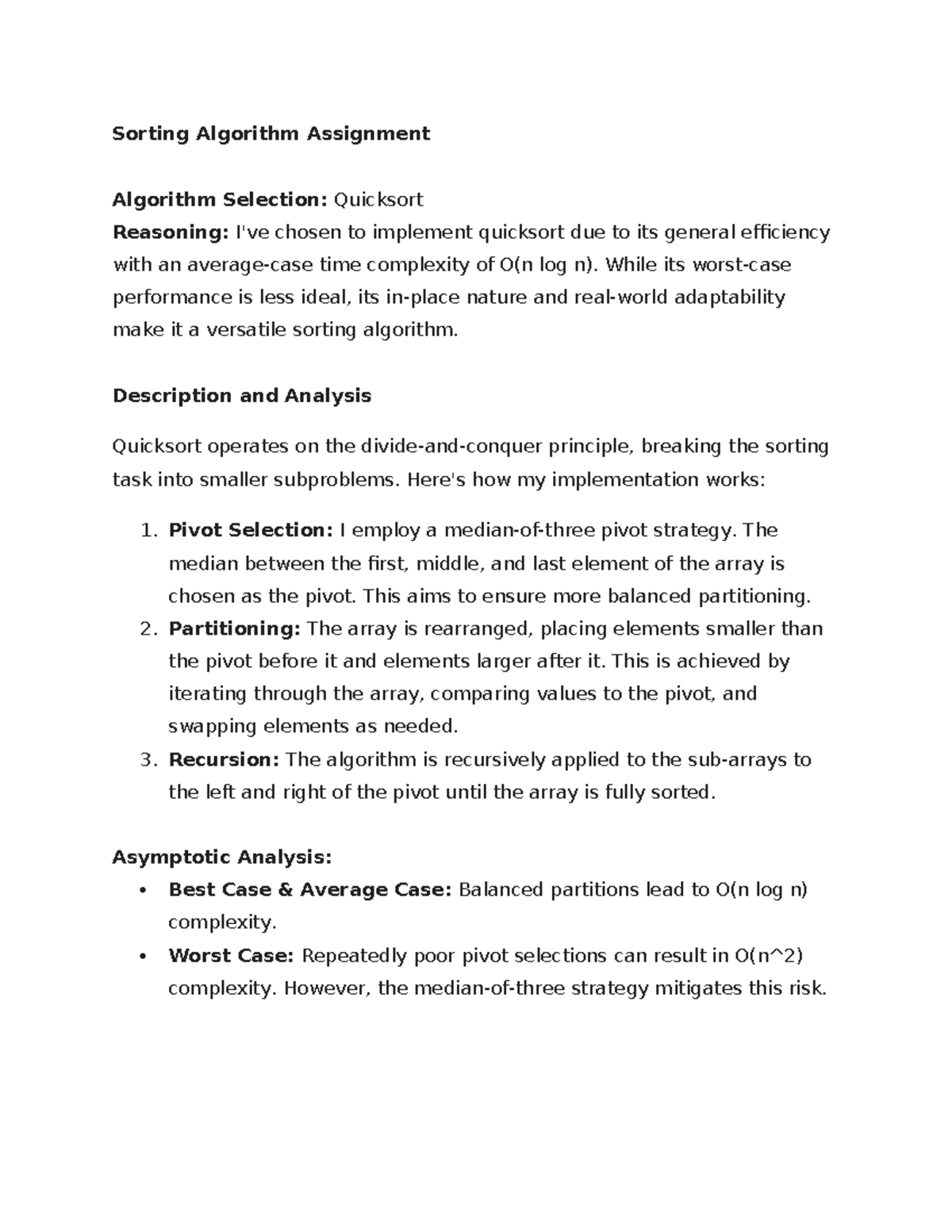 Assignment Unit 6-2 - Sorting Algorithm Assignment Algorithm Selection ...