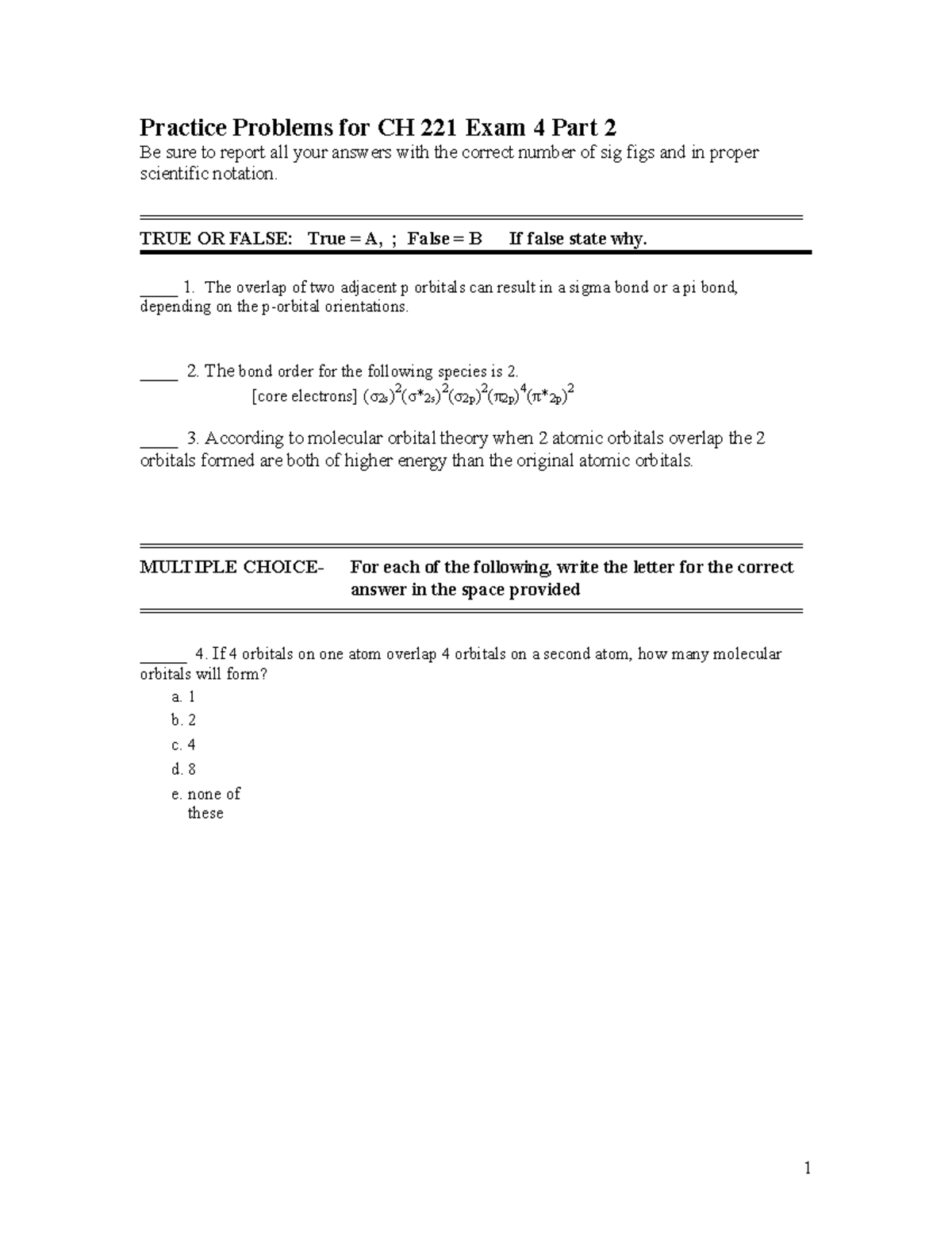 CH221Exam4Part2review - Practice Problems for CH 221 Exam 4 Part 2 Be ...