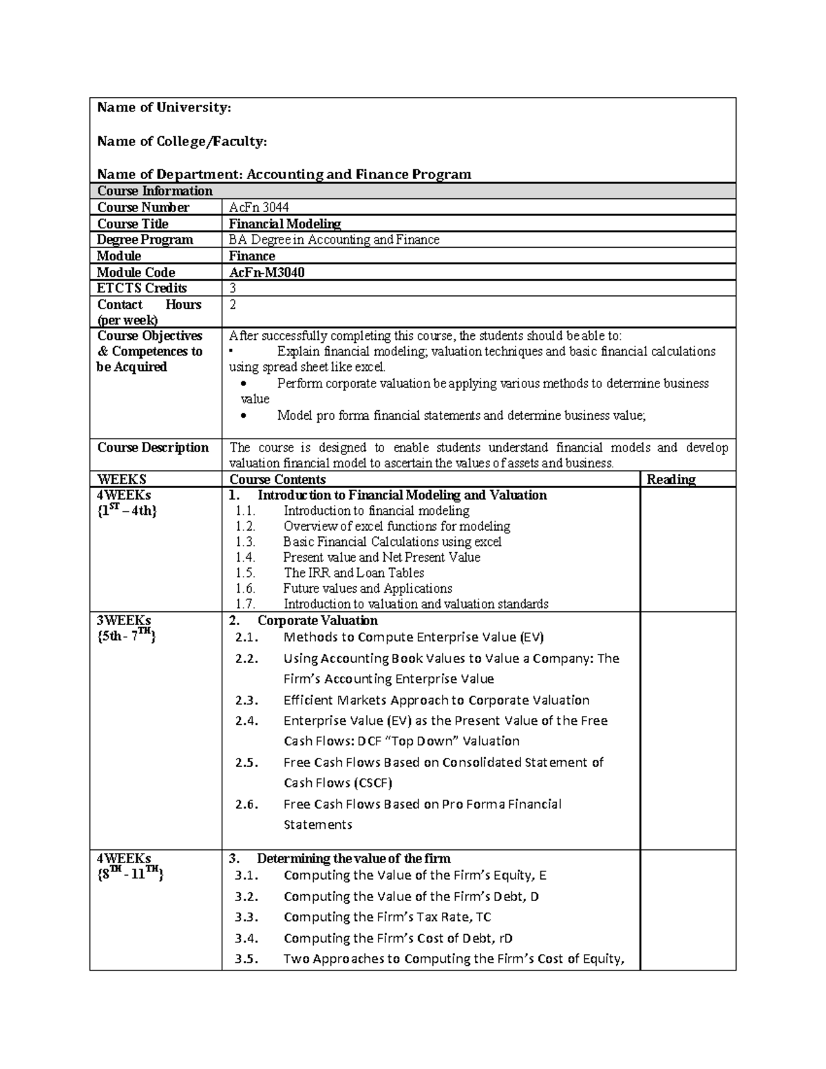 Course Outline - Financain General Statistics Teaches Us How To 