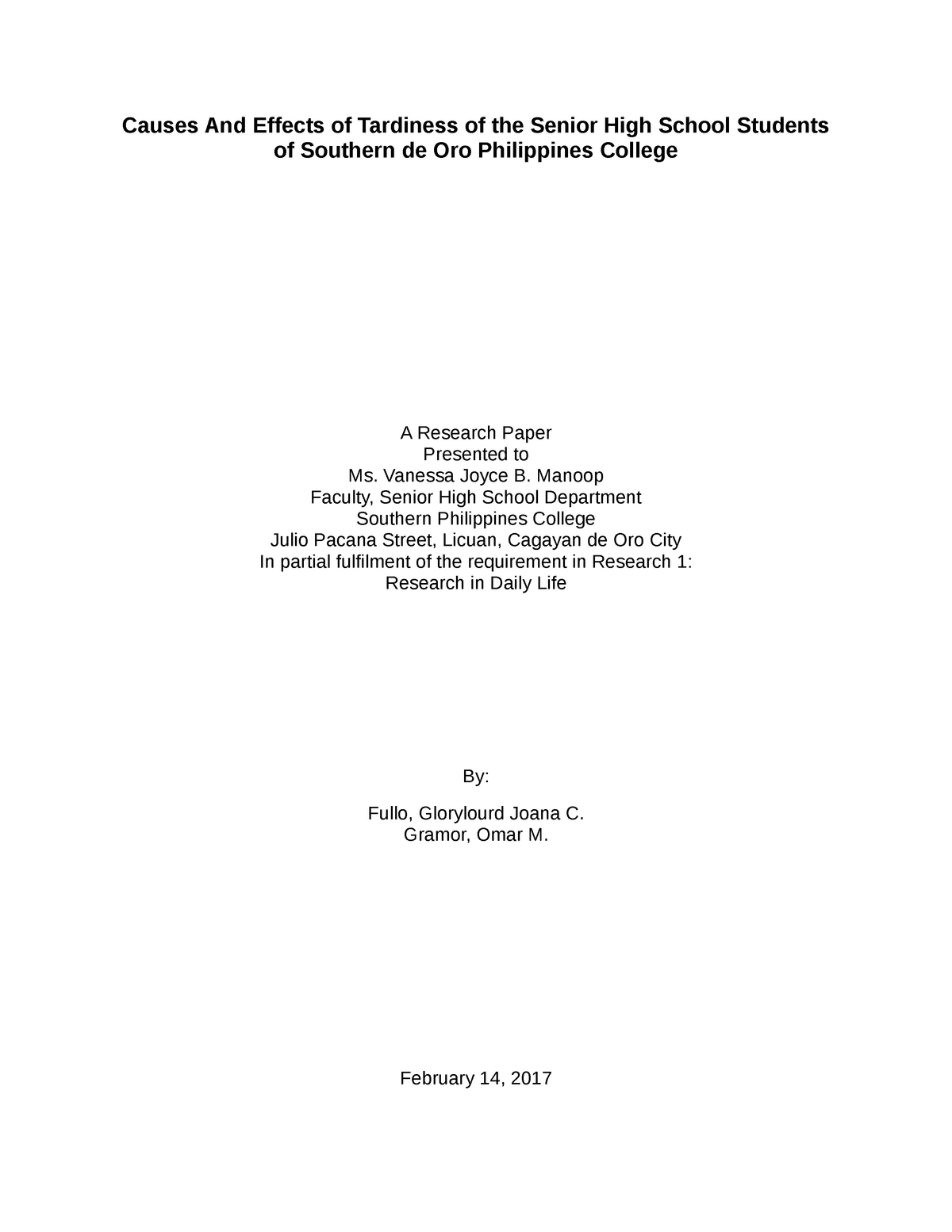 tardiness of students thesis
