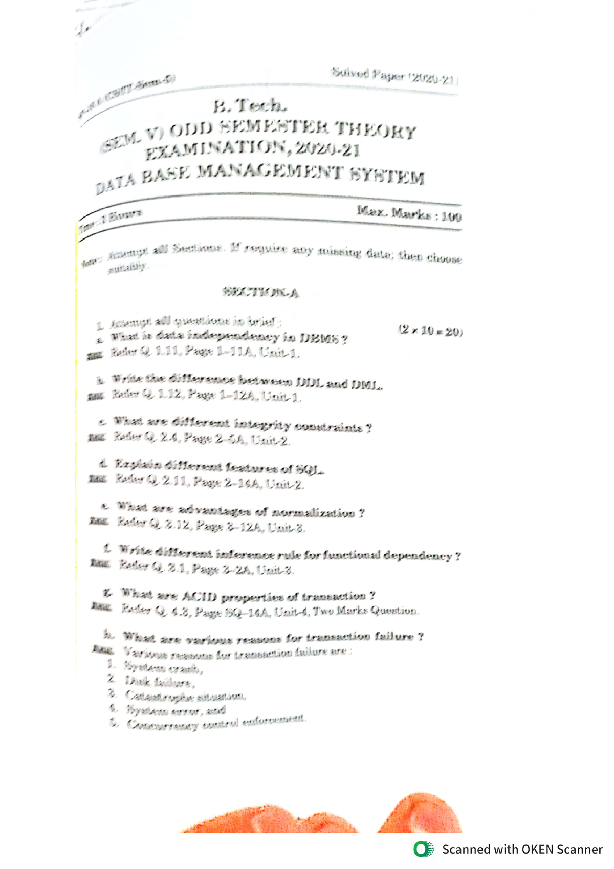 Dbms Question Paper - B.tech - Studocu