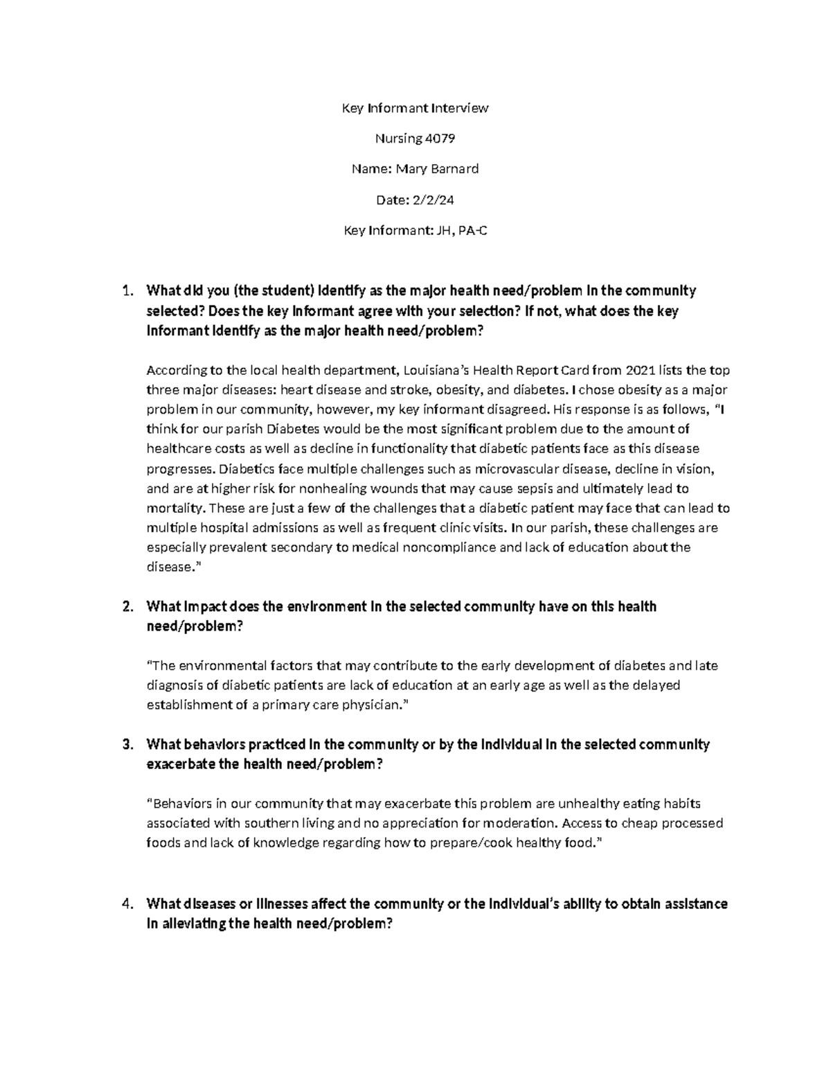 Key Informant Interview (1) - Key Informant Interview Nursing 4079 Name ...