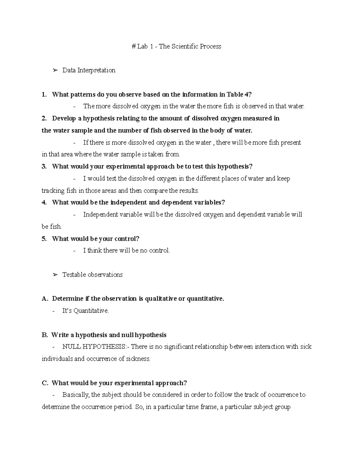 Lab 1 - The Scientific Process - Lab 1 - The Scientific Process Data ...