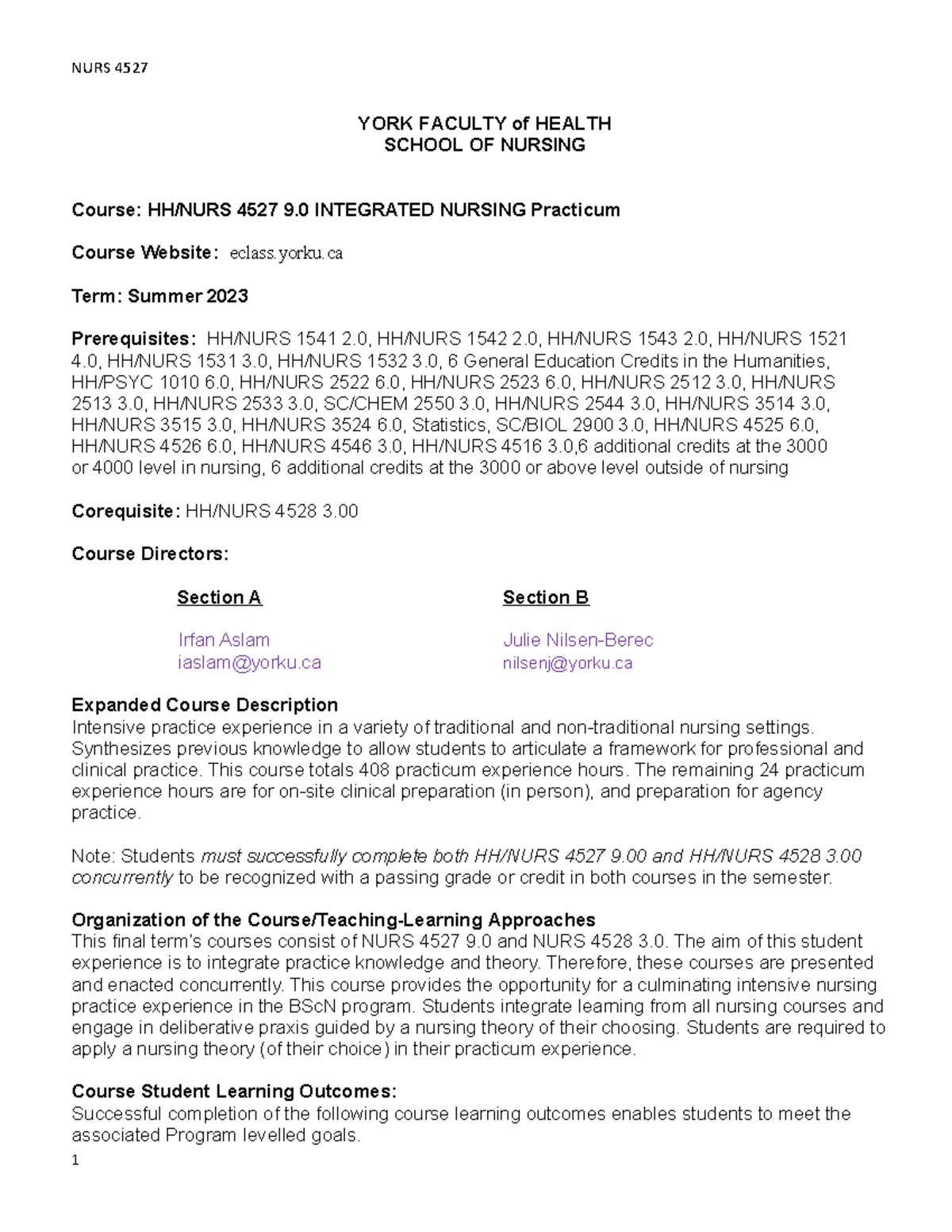 NURS4527 Course Outline-3 - YORK FACULTY of HEALTH SCHOOL OF NURSING ...