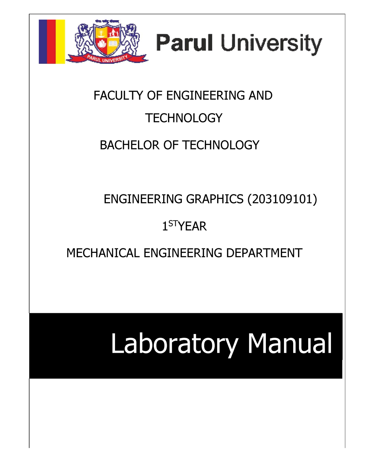 EG 203109101 LAB Manual Updated 2022 FACULTY OF ENGINEERING AND TECHNOLOGY BACHELOR OF