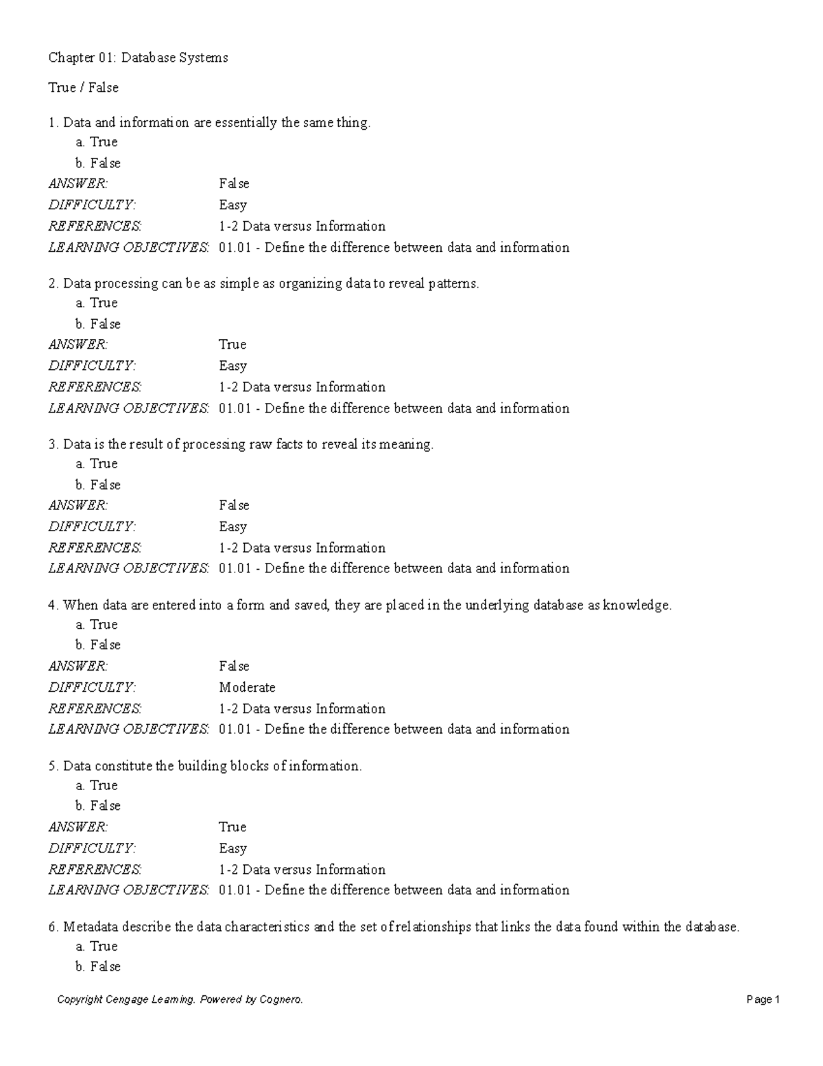 Testbank for database systems design implementation management by
