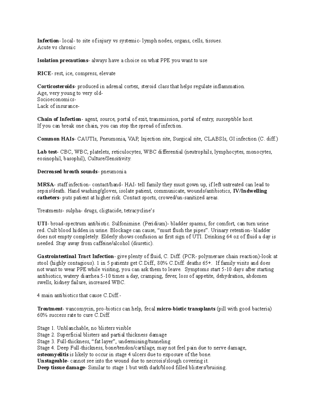 Nsg 100 test 3 review - Infection- local- to site of injury vs systemic ...