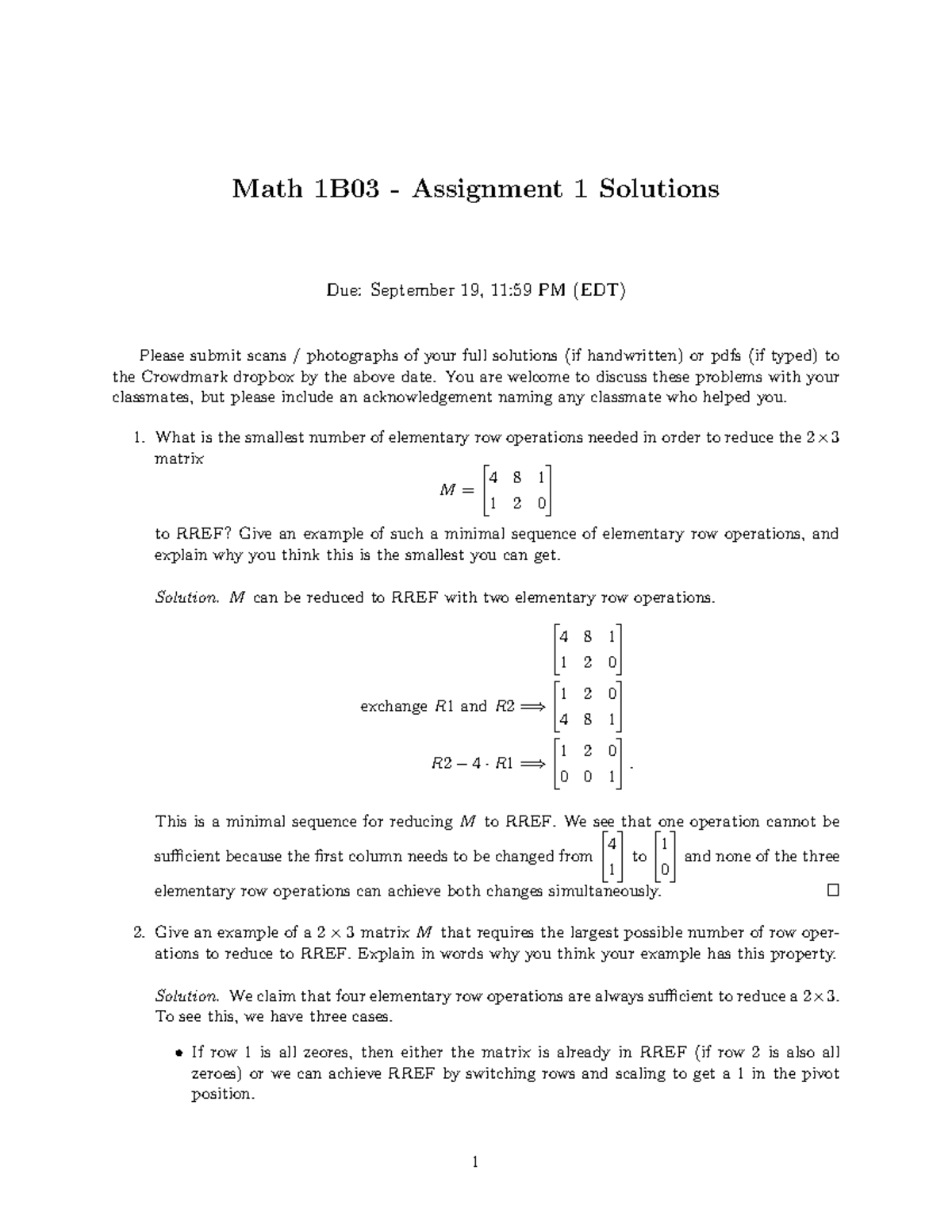 Assignment 1 Solutions 2021 - Math 1B03 - McMaster - Studocu