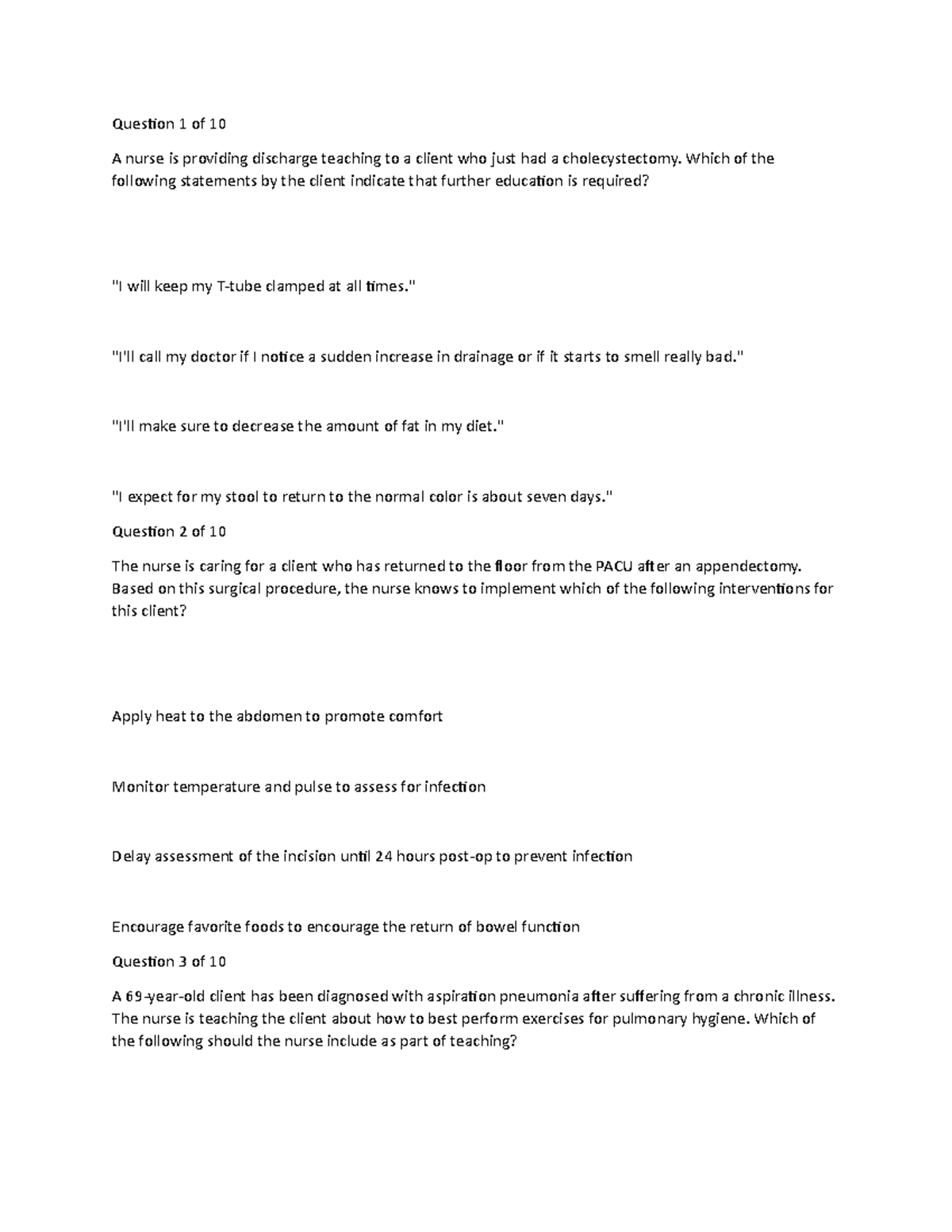 Test Grade Chapter 6 and 7 - Question 1 of 10A nurse is providing ...