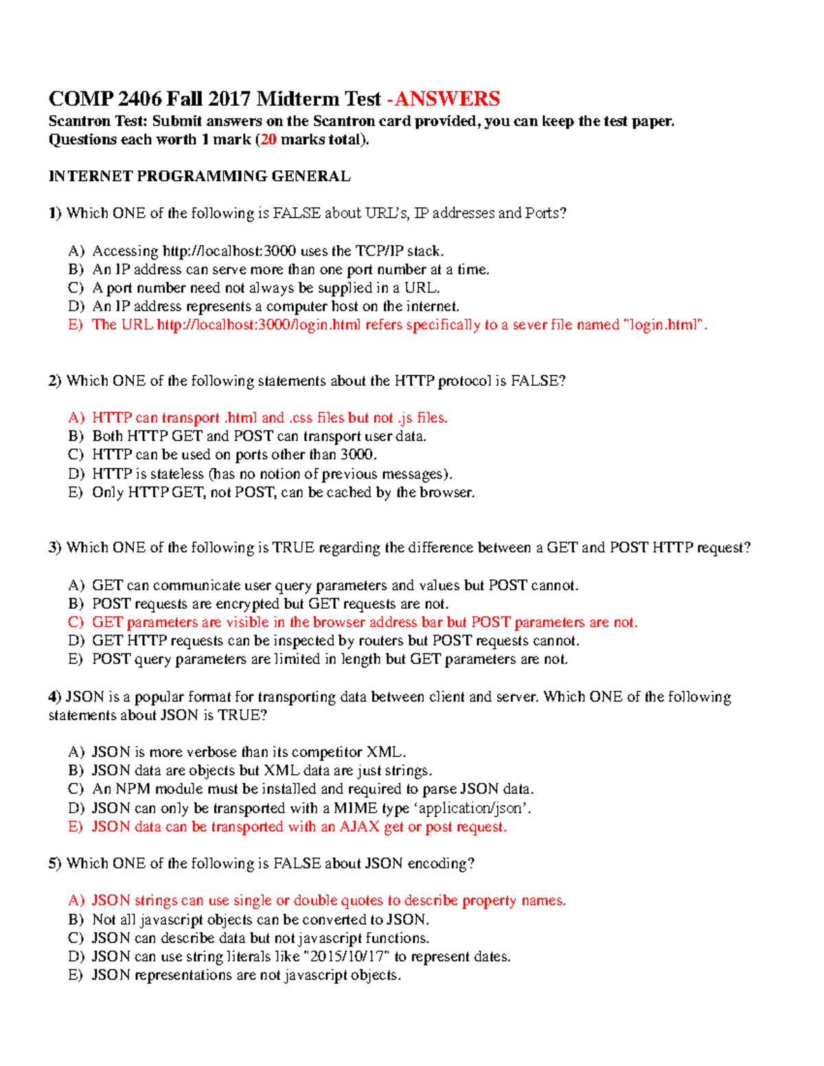 Midterm exam Fall 2017, questions and answers - COMP 2406 Fall 2017 ...