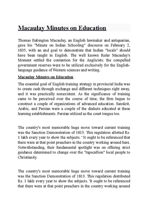 Macaulay Minutes on Education