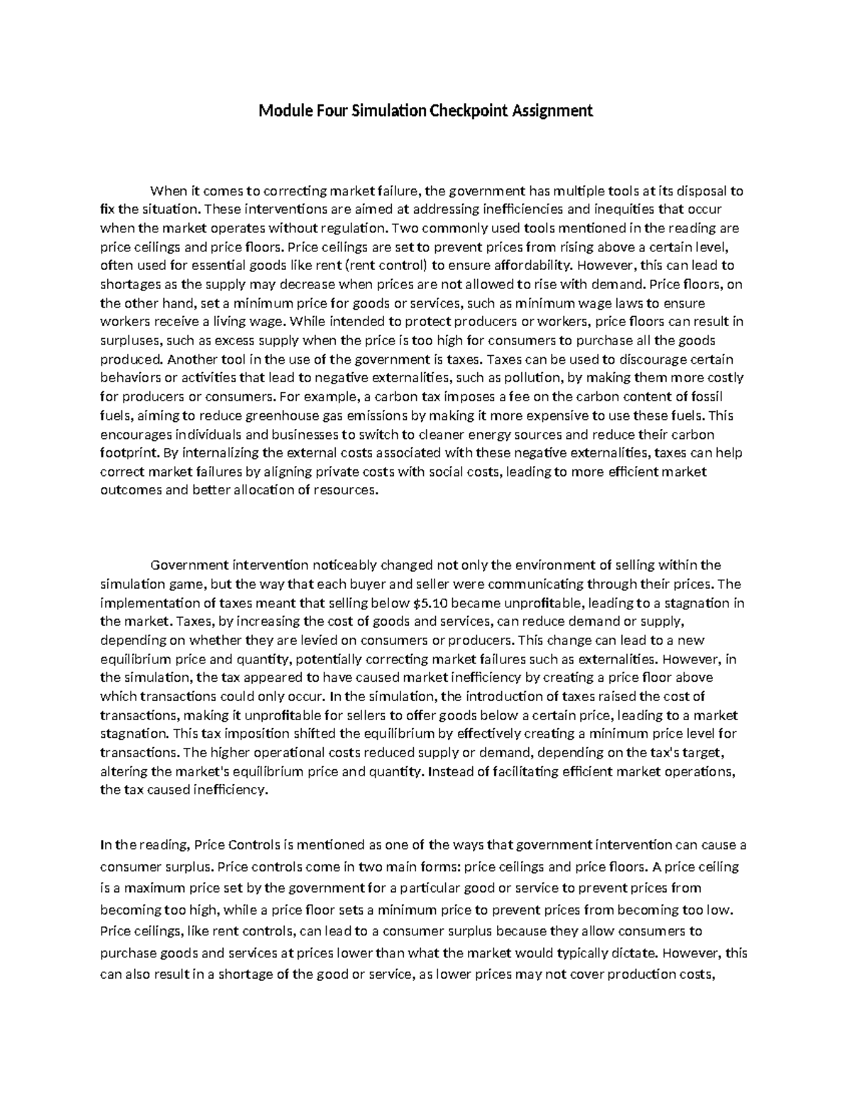 ECO 201 Module Four Simulation Checkpoint Assignment Module Four