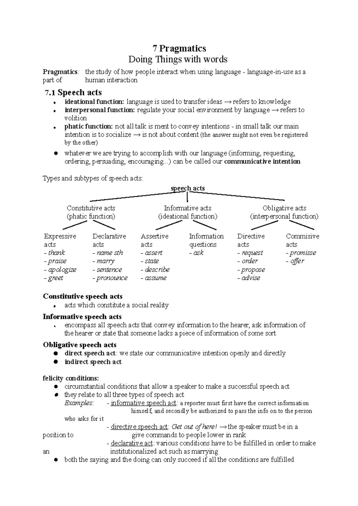 7 Pragmatics - Zusammenfassung Cognitive Exploration of Language and ...