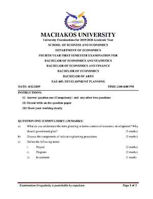 EAE 405 Development Planning - KENYATTA UNIVERSITY DIGITAL SCHOOL OF ...