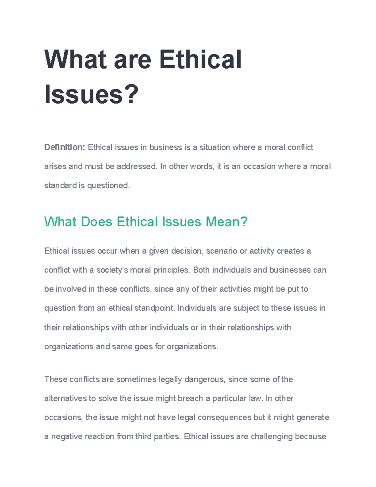 Ethical Issues Definition And Examples