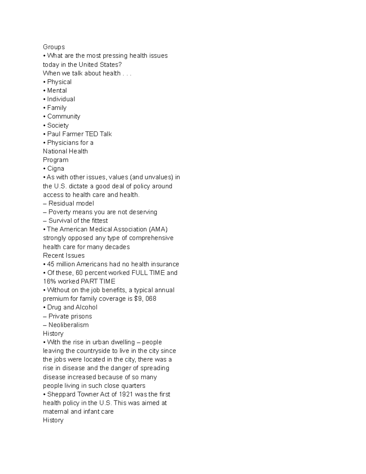 Swk lecture notes on health issues in the U.S - Groups What are the ...